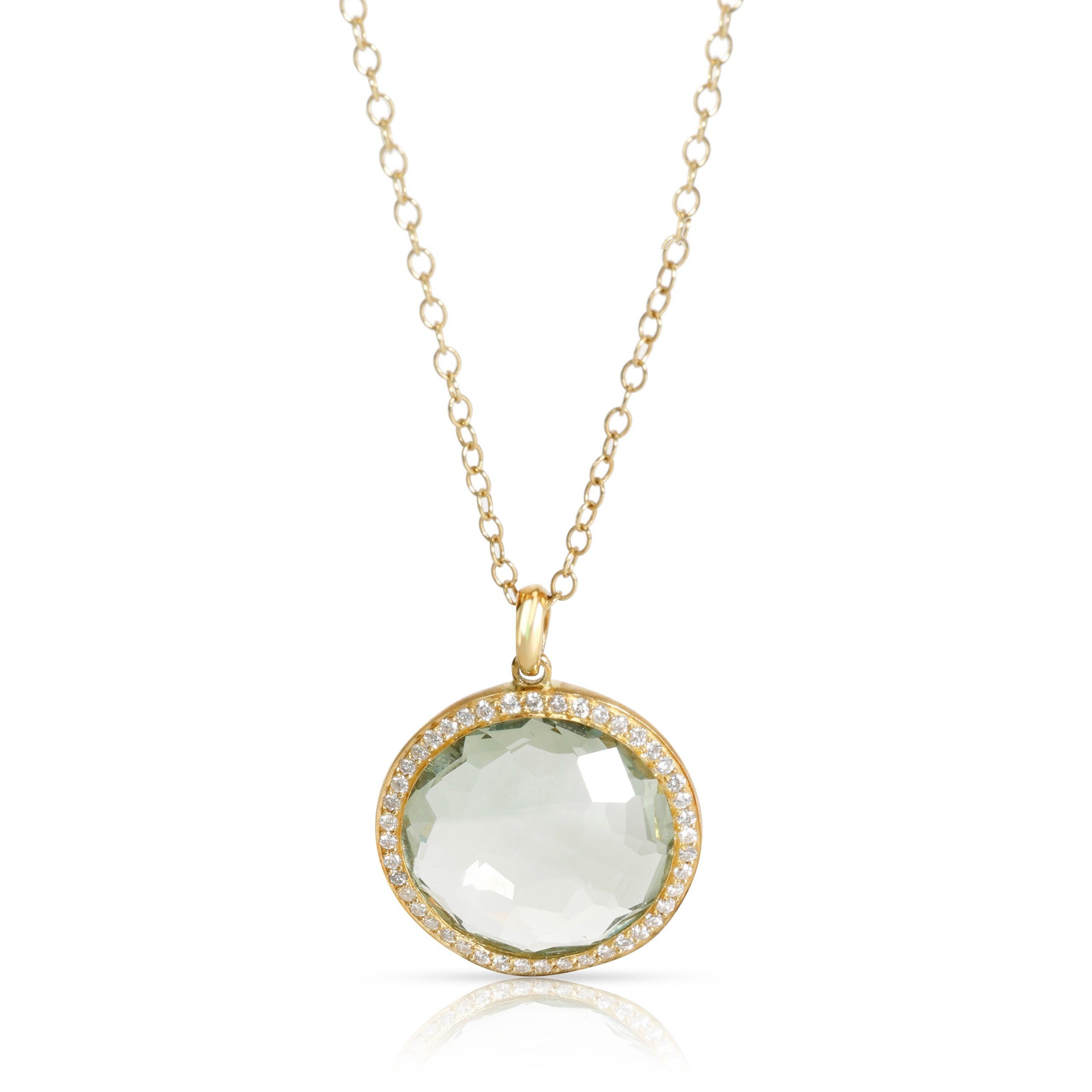 image of Tiffany Co Ippolita Lolipop Prasiolite Diamond Necklace In 18K Gold/platinum 0.33 Ctw, Women's