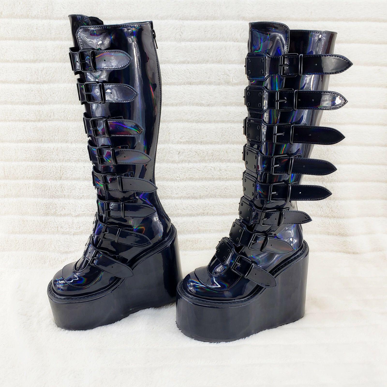 Other DEMONIA Swing 815 Black Oil Slick hologram Goth Punk Knee Bo Size US 9 / IT 39 - 2 Thumbnail