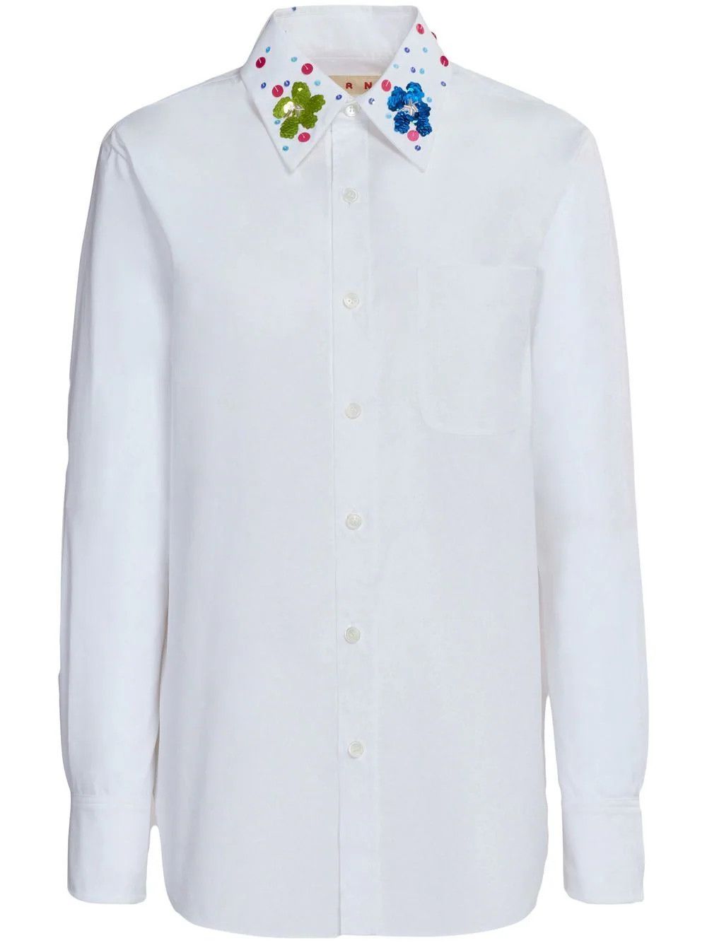 image of Marni O1W1Db10524 Sequined Cotton Shirt In White, Women's (Size XL)