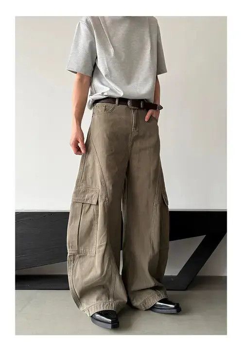 Jean Hazaki x Asano Khaki Cargo Wide Leg Pants Size US 33 - 4 Thumbnail