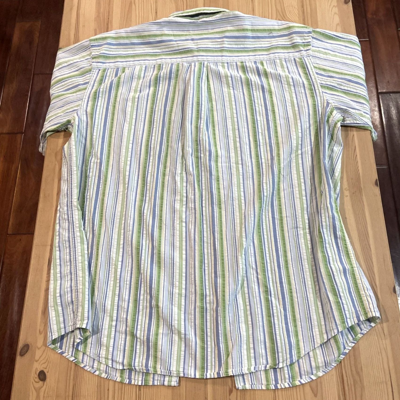 Vintage LL Bean Shirt Mens L Button-Up Short Sleeve Striped Seersucker Blue Green Button-Front Casual Travel Size US L / EU 52-54 / 3 - 5 Thumbnail