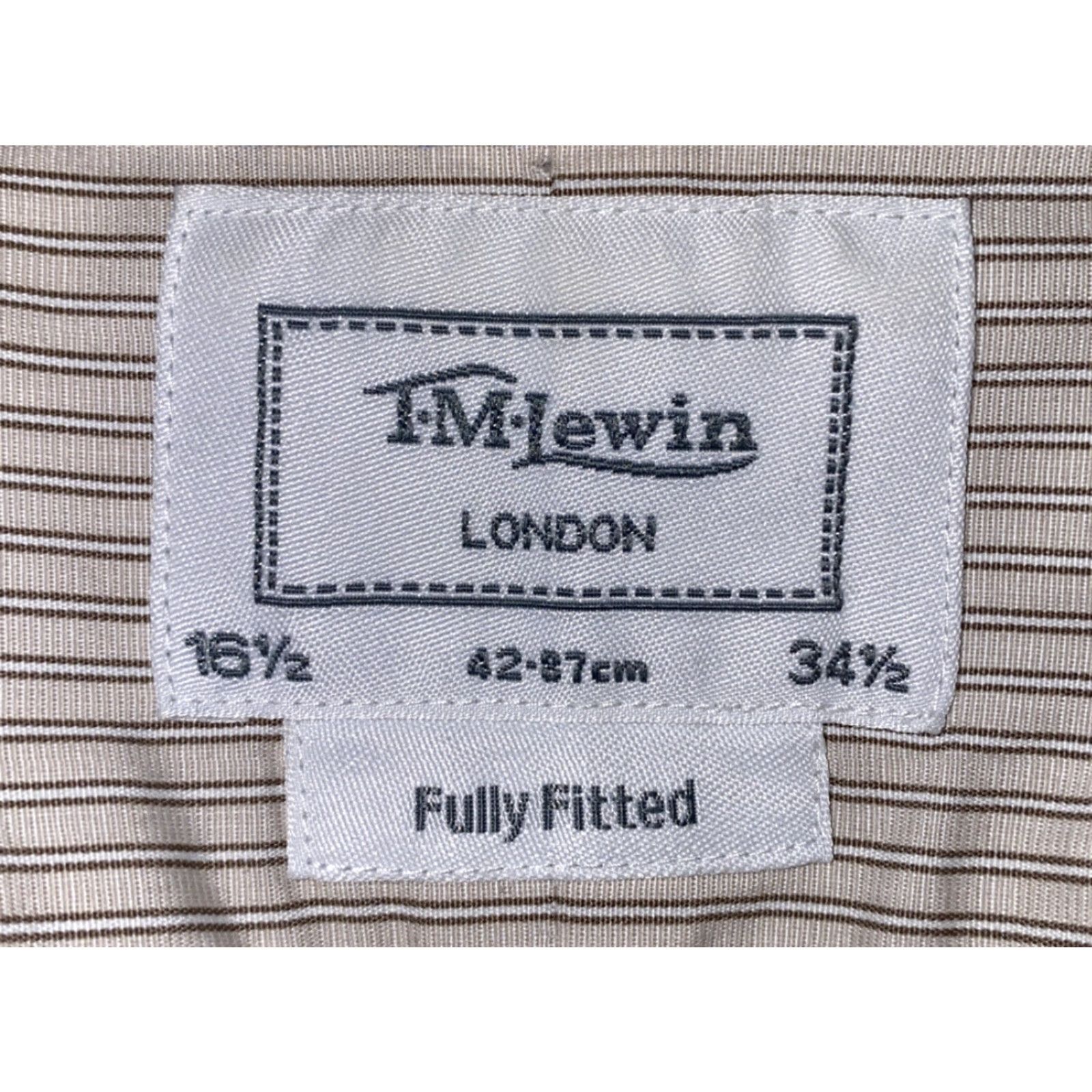 Vintage T.M Lewin Dress Shirt Mens Beige/Gray Striped Long Sleeve Button Front 16 1/2 Size Regular Fully Fitted Womens/N/A Size 42R - 6 Thumbnail