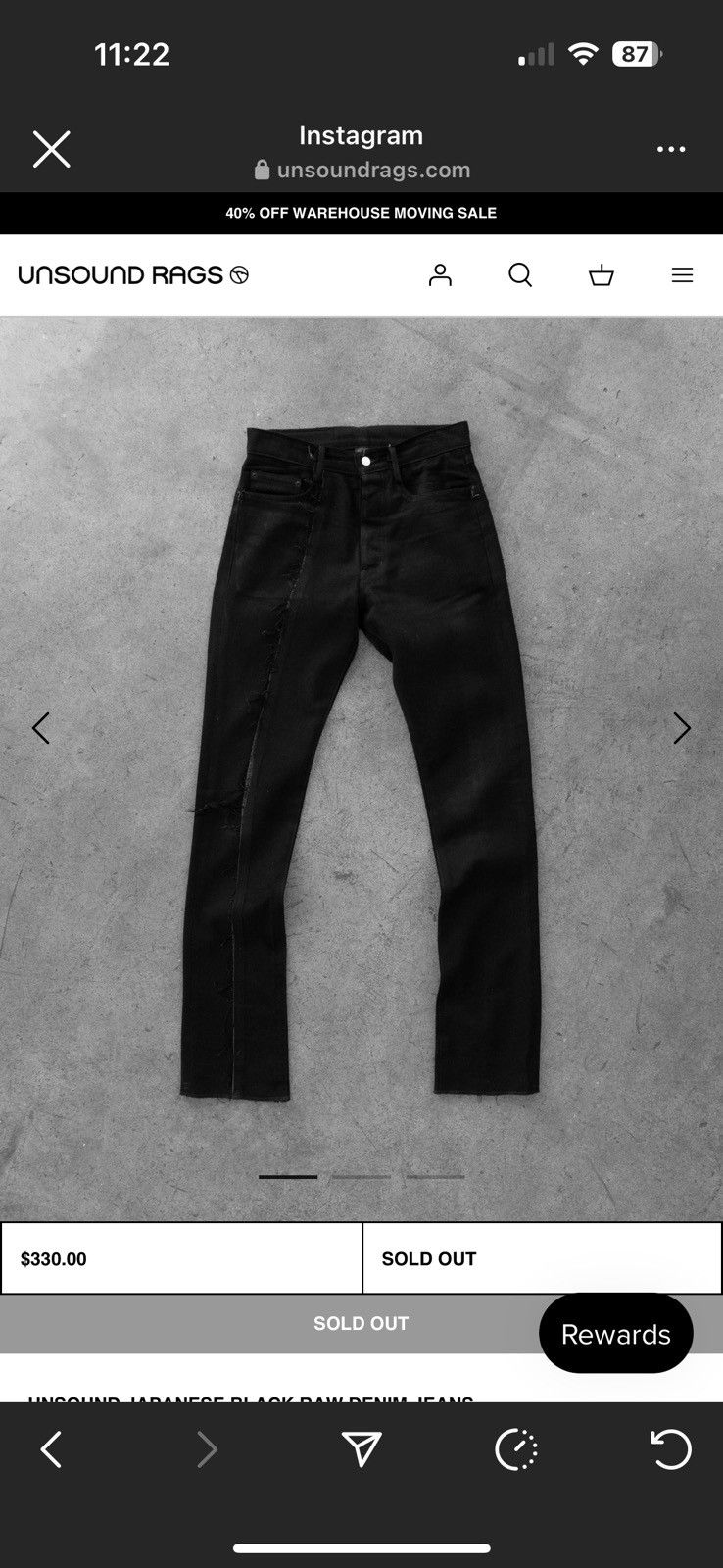 image of Unsound Rags Unsound Japanese Black Raw Denim Jeans, Men's (Size 30)