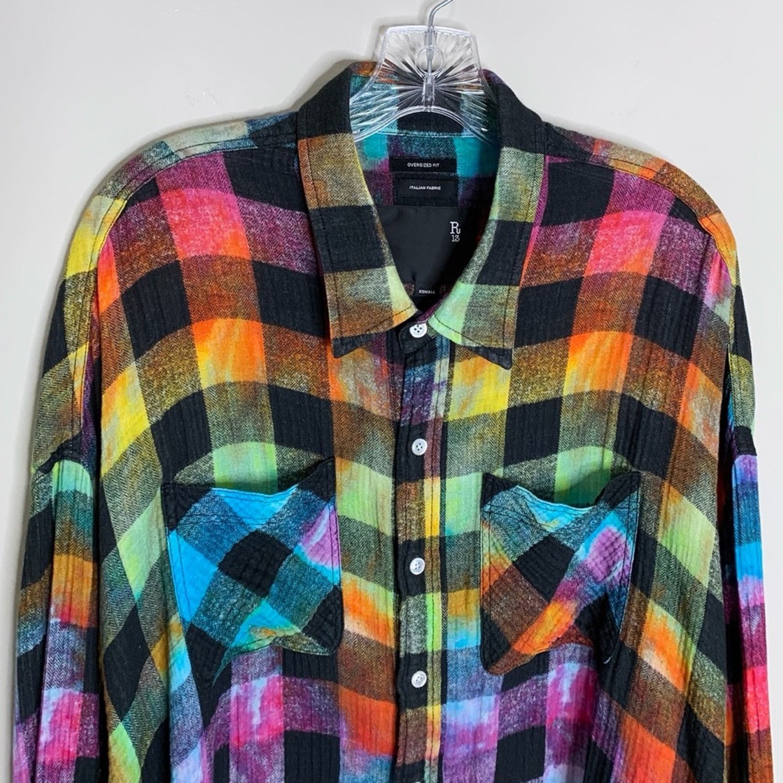 R13 R13 Oversized Drop Neck Shirt (Sz XS) Rainbow Plaid Check Size XS / US 0-2 / IT 36-38 - 5 Thumbnail