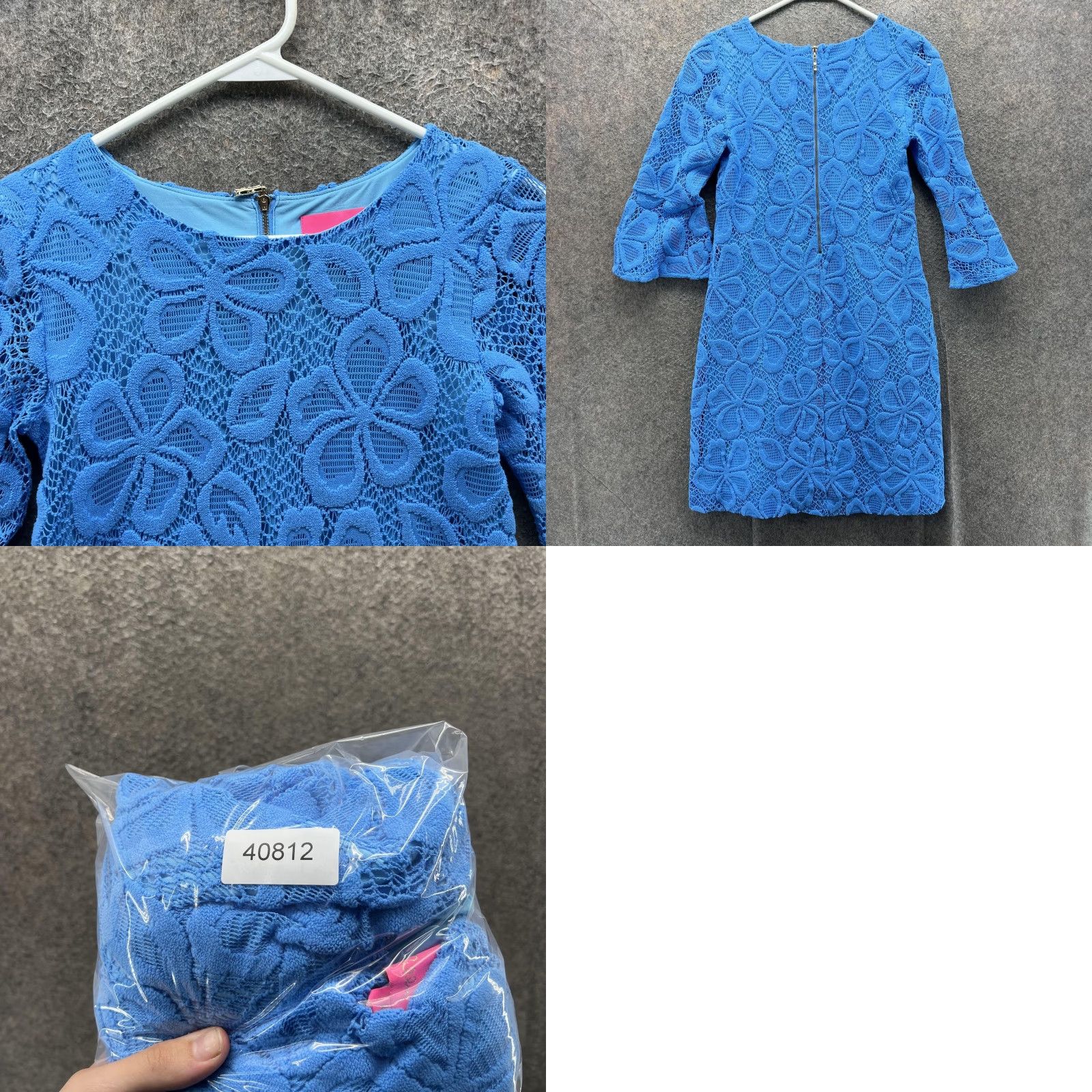 Lilly Pulitzer Lilly Pulitzer Dress Womens XXS Blue Floral Lace 3/4 Bell Sleeve Shift Mini Size XXS / US 00 / IT 34 - 8 Thumbnail