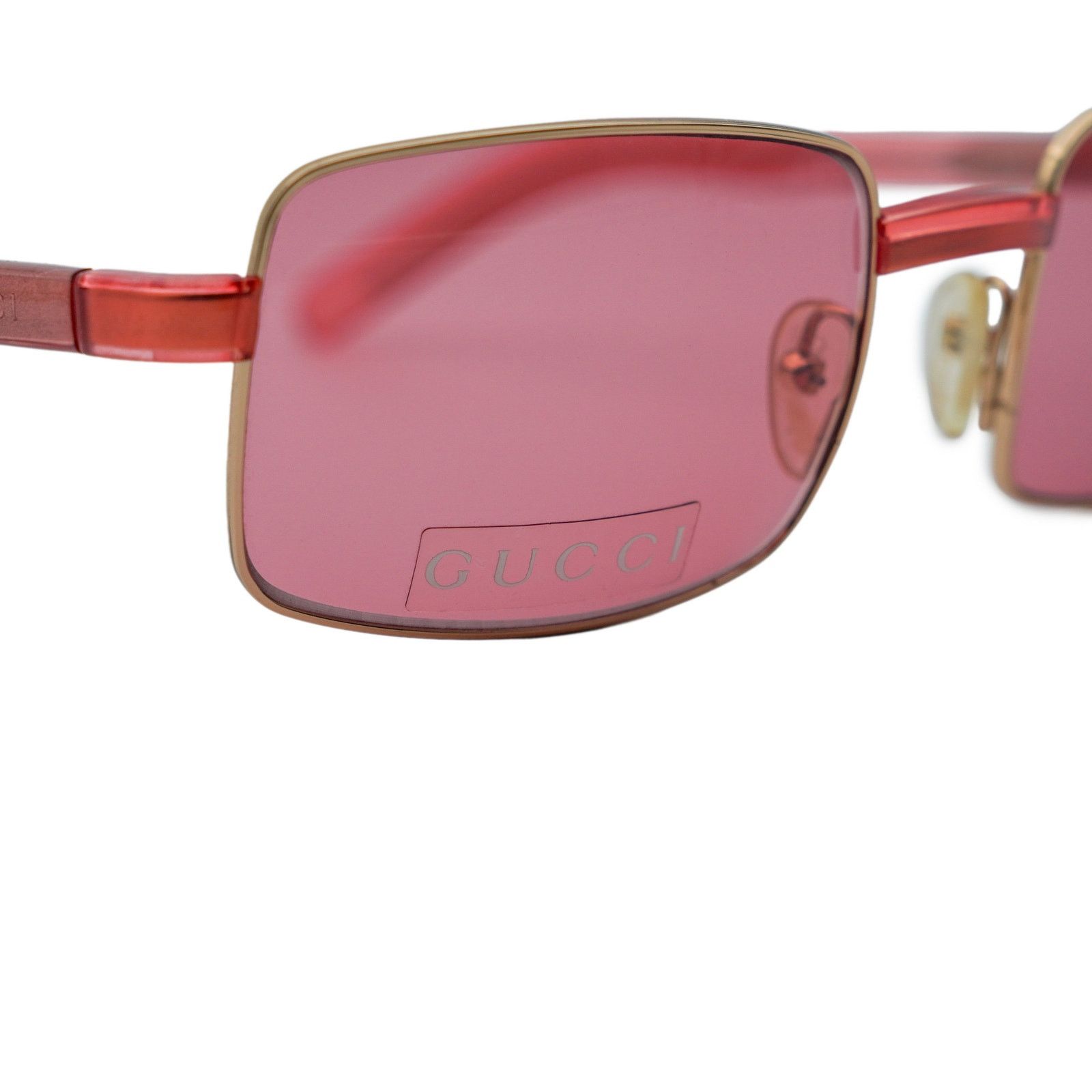 Gucci Vintage Gucci GG 1378 Gold Pink Logo Rectangular Sunglasses Size ONE SIZE - 6 Thumbnail