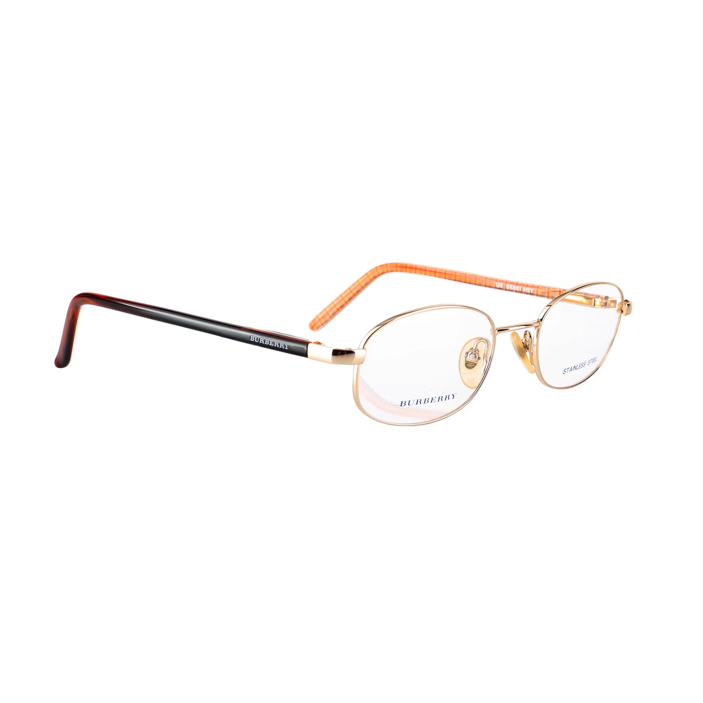 Burberry Burberry '90s Check Brown Gold Oval Frame Glasses Size ONE SIZE - 1 Thumbnail
