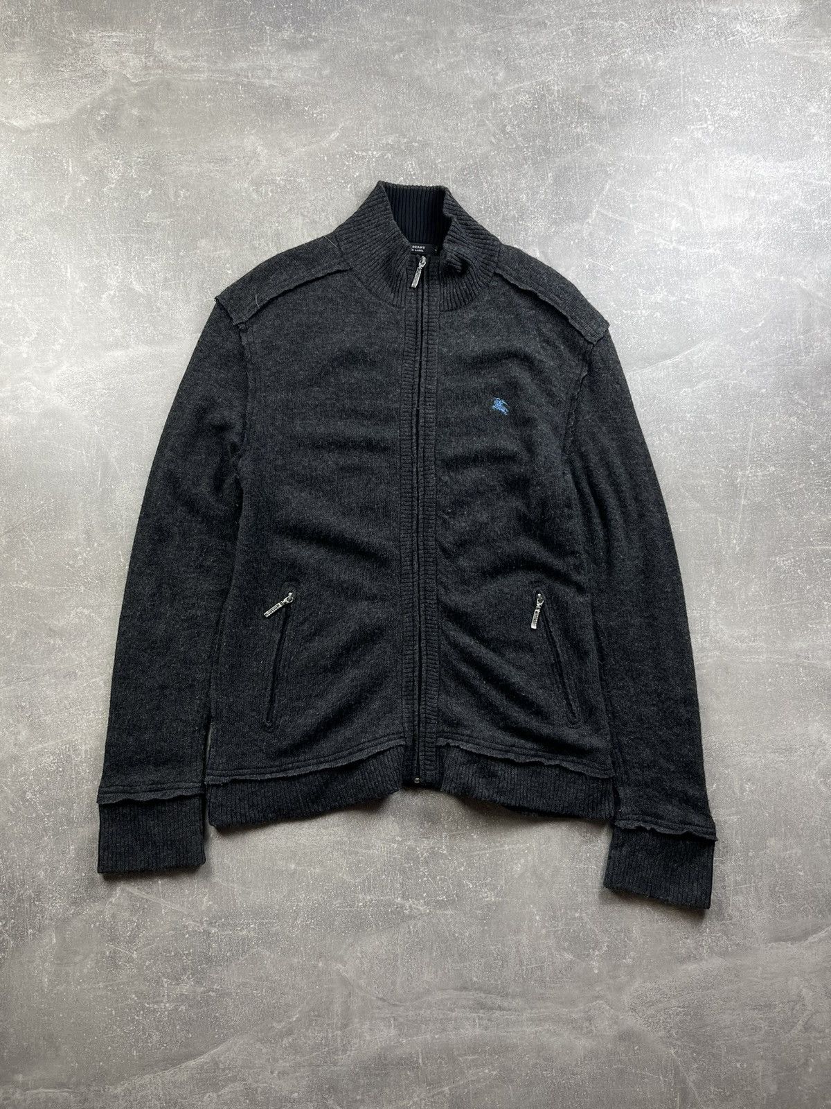 Burberry × Vintage Burrbery Black Label Wool Zip Cardigan Avant Garde Sweater Size US L / EU 52-54 / 3 - 1 Thumbnail