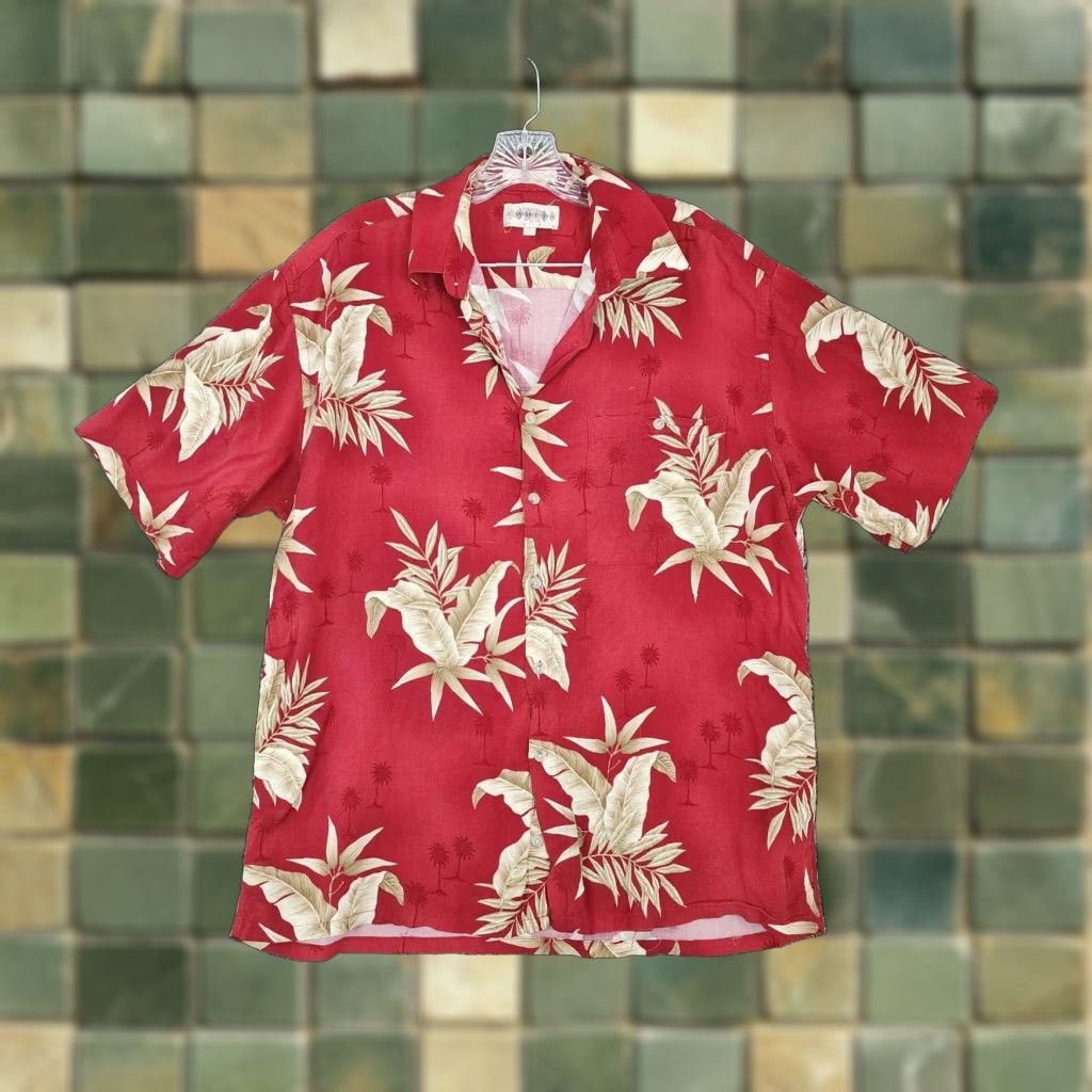 Vintage Mens Hawaiian Shirt Red Floral Short Sleeve Button Up Extra Large XL Size US 33 - 1 Thumbnail
