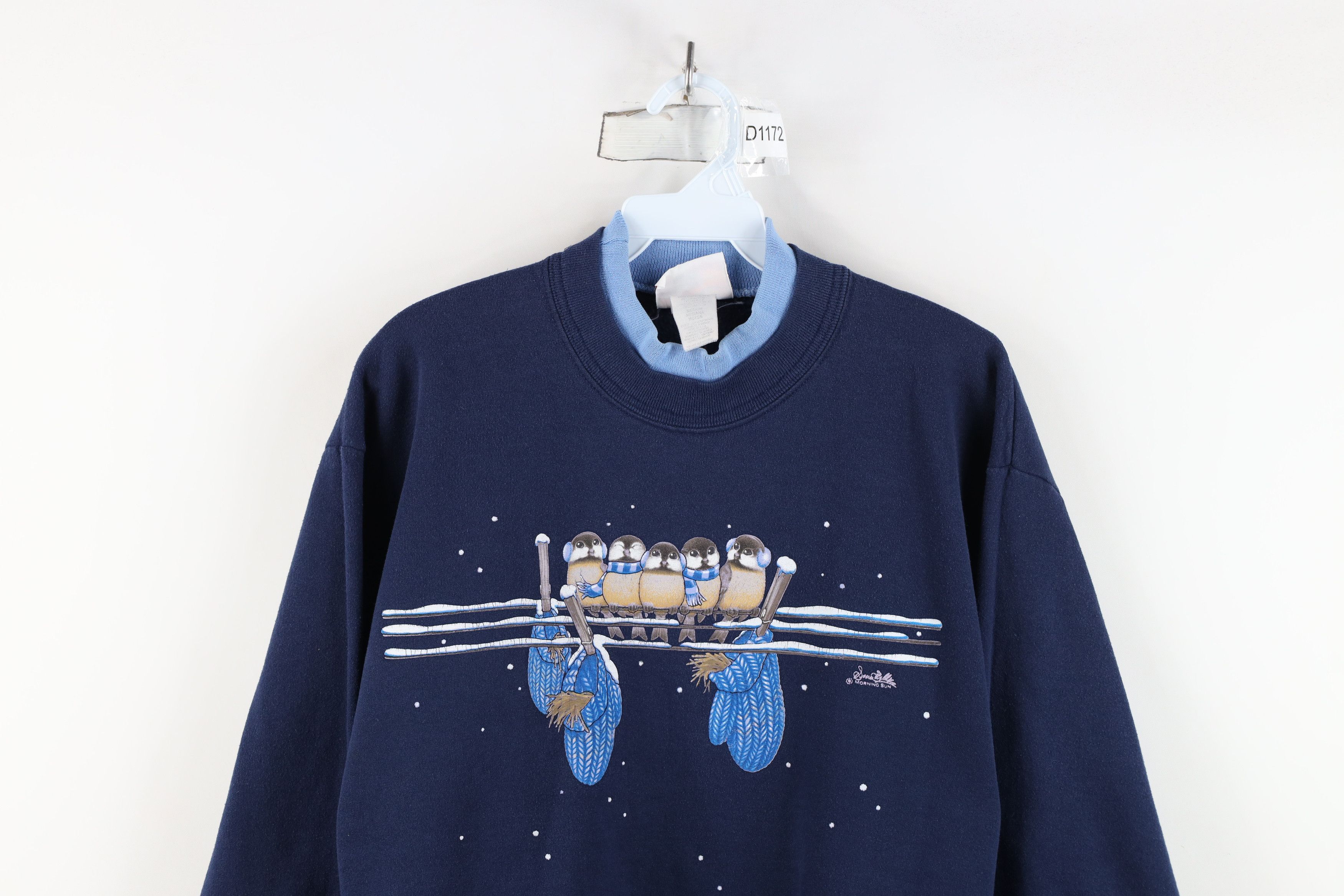 Vintage Vintage 90s Streetwear Christmas Snow Birds Sweatshirt Blue Size M / US 6-8 / IT 42-44 - 2 Thumbnail