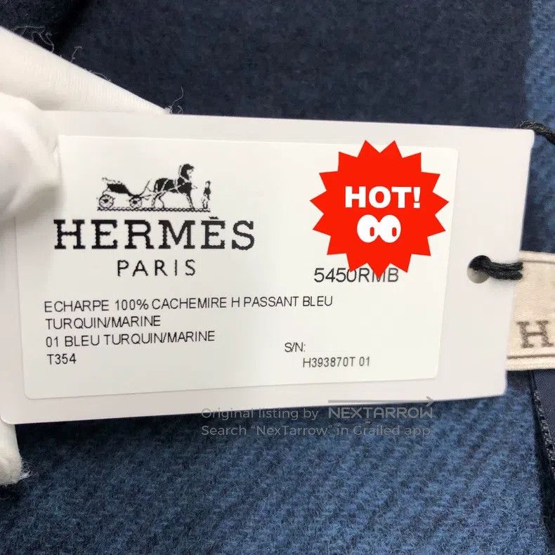 Hermes Hermes size 170*40cm Cashmere scarf, blue Size ONE SIZE - 8 Thumbnail