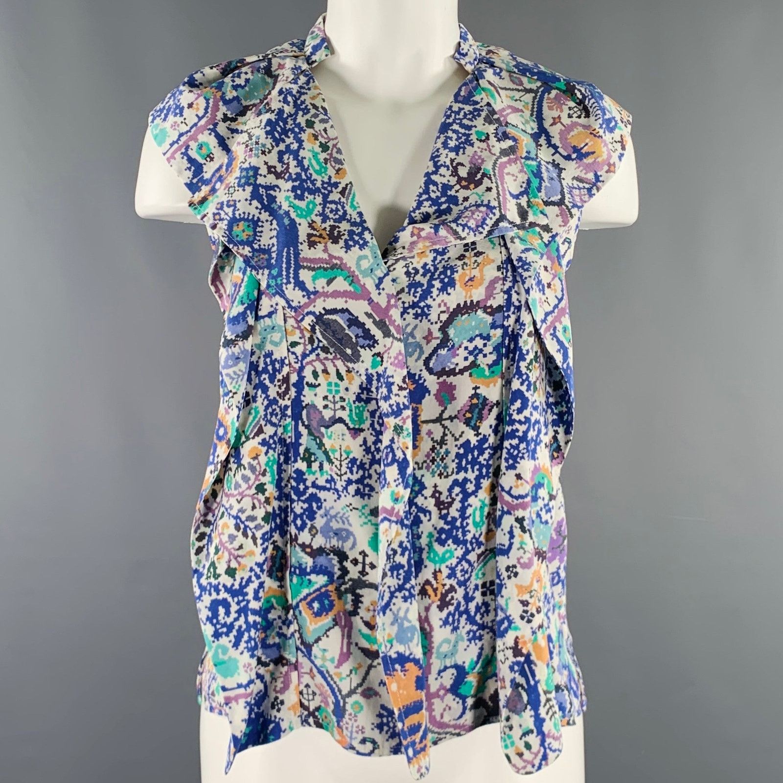 Isabel Marant ISABEL MARANT 2 Blue White Abstract Sleeveless Casual Top Size XS / US 0-2 / IT 36-38 - 1 Thumbnail