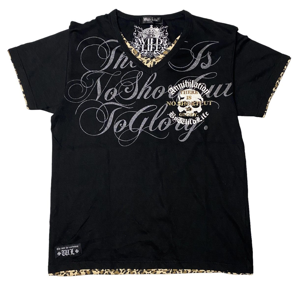 2000's Wild Life Double Layer Poem Skull Leopard Shirt