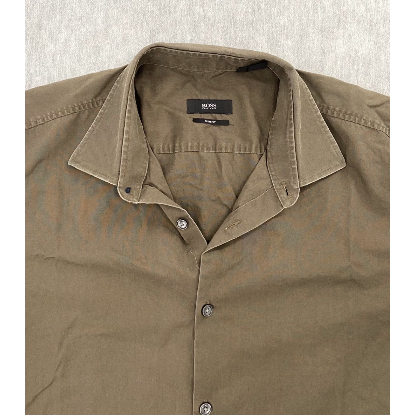 Hugo Boss HUGO BOSS Button-Up Shirt Adult 16 Brown Long Sleeve Casual Slim Mens Size 42R - 3 Thumbnail