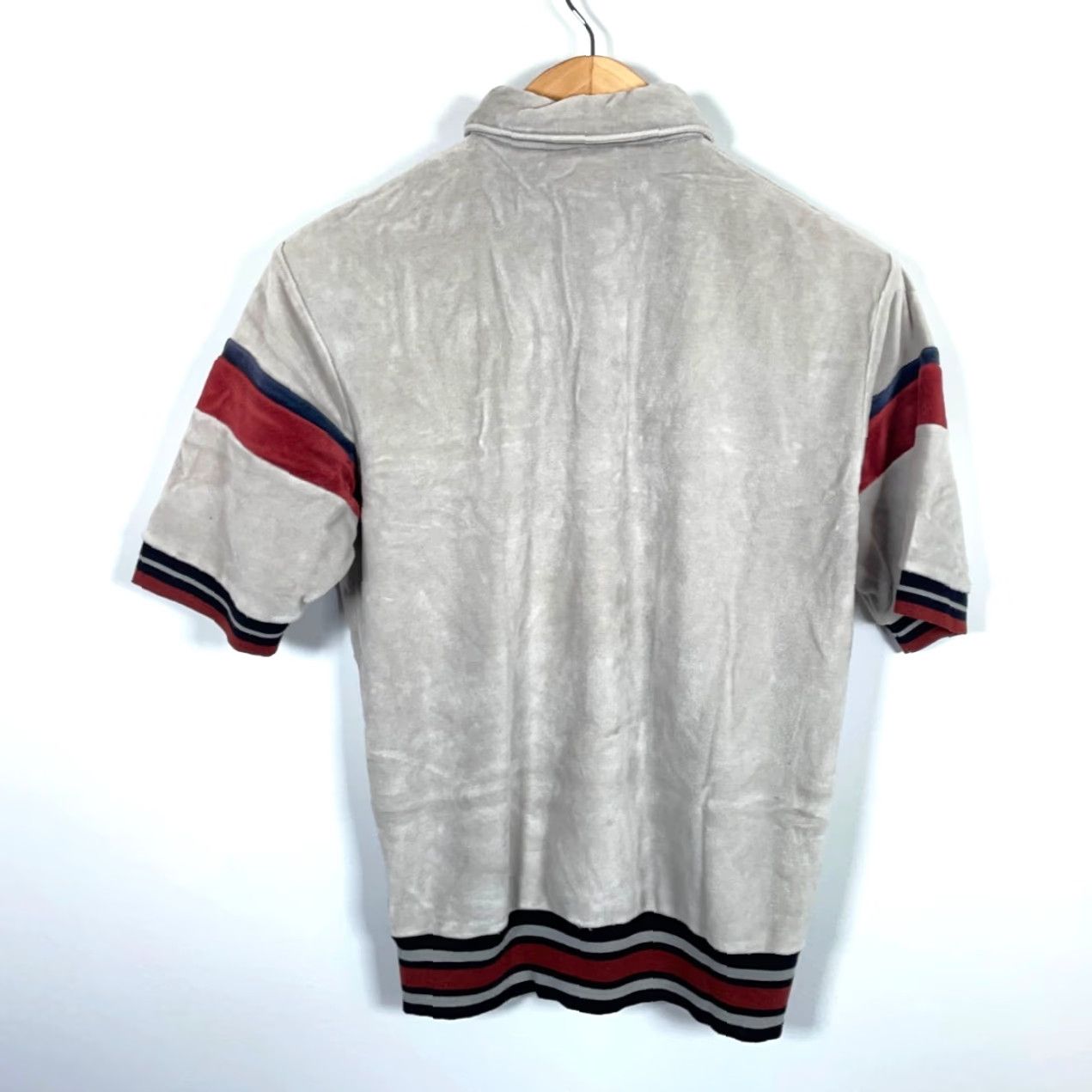 Velour VINTAGE Weekends in California Polo Shirt Shirt Mens Small Gray Stripe 70s 80s 90s Retro Hipster Velour Cotton Polyester Blend? Size US S / EU 44-46 / 1 - 2 Thumbnail