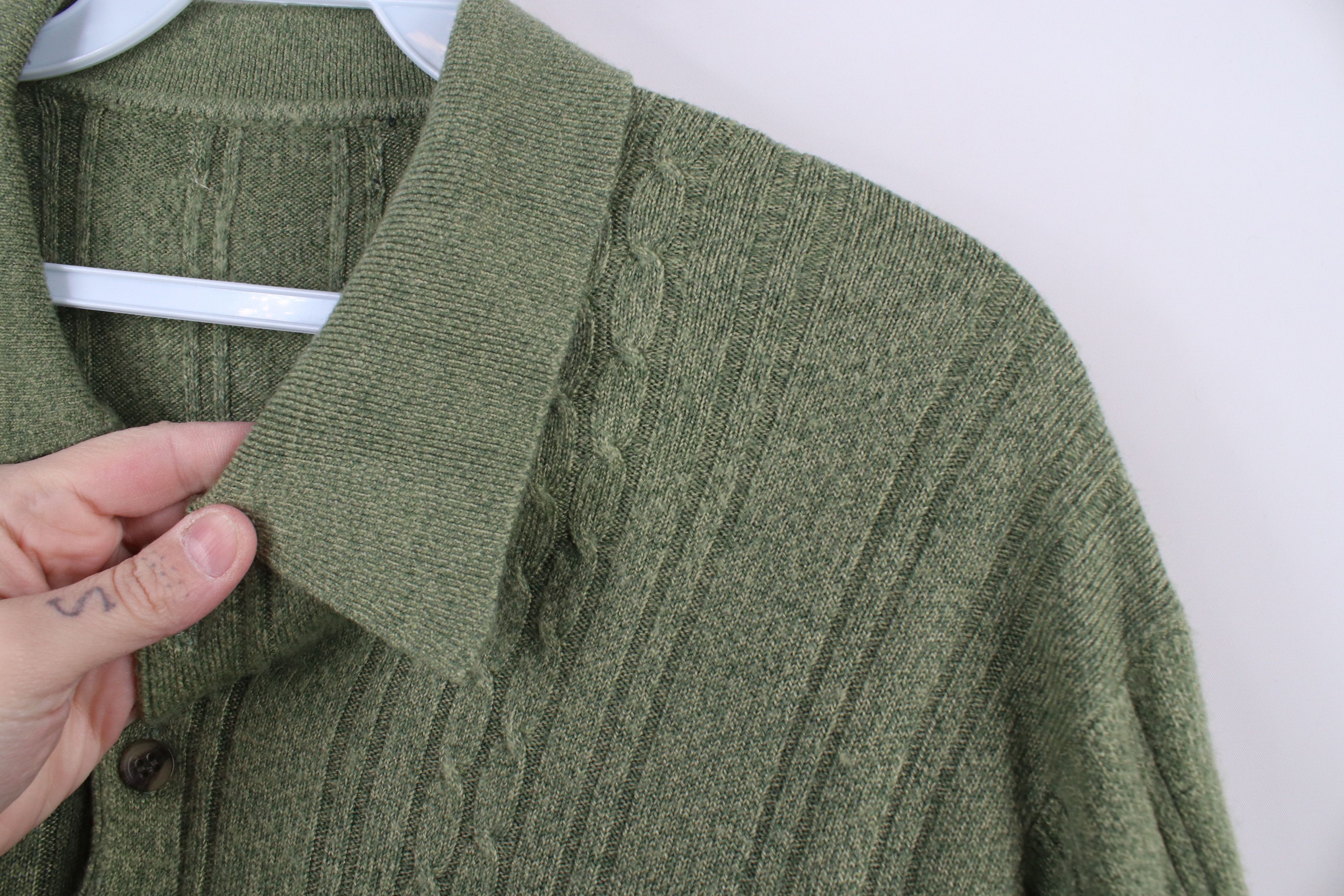 Vintage Vintage 90s Streetwear Cable Knit Collared Sweater Green Size US L / EU 52-54 / 3 - 4 Thumbnail