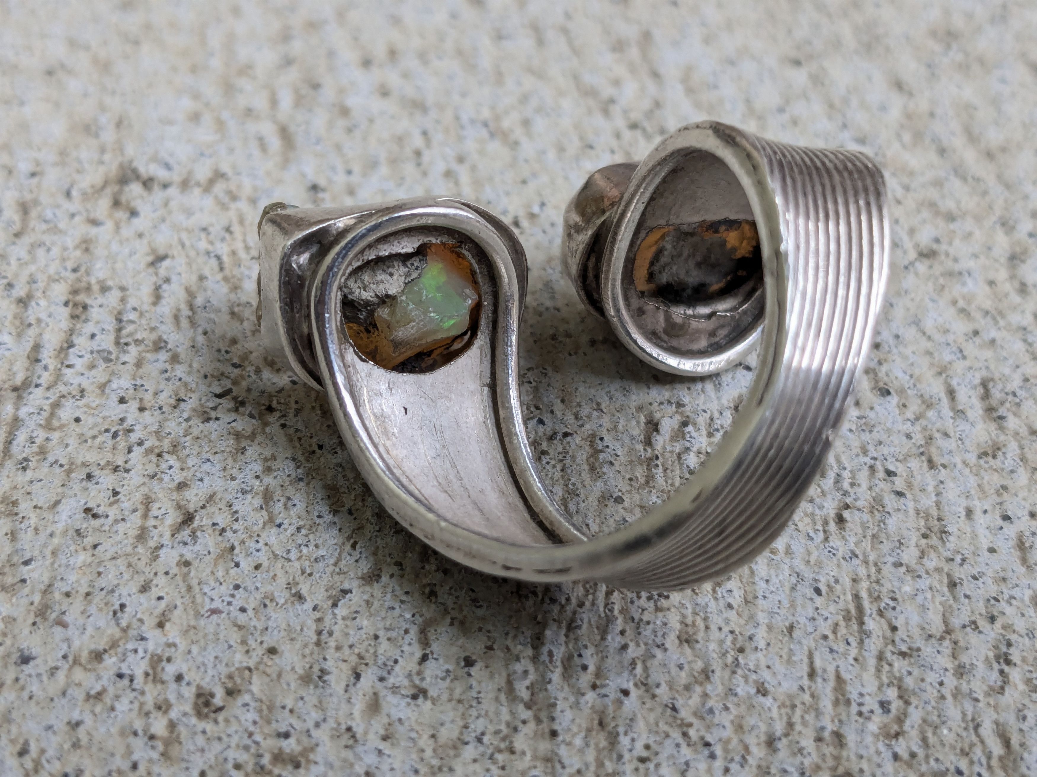 Other Vintage Sterling Silver Ring Opal 8 Bypass Adjustable Size ONE SIZE - 8 Thumbnail