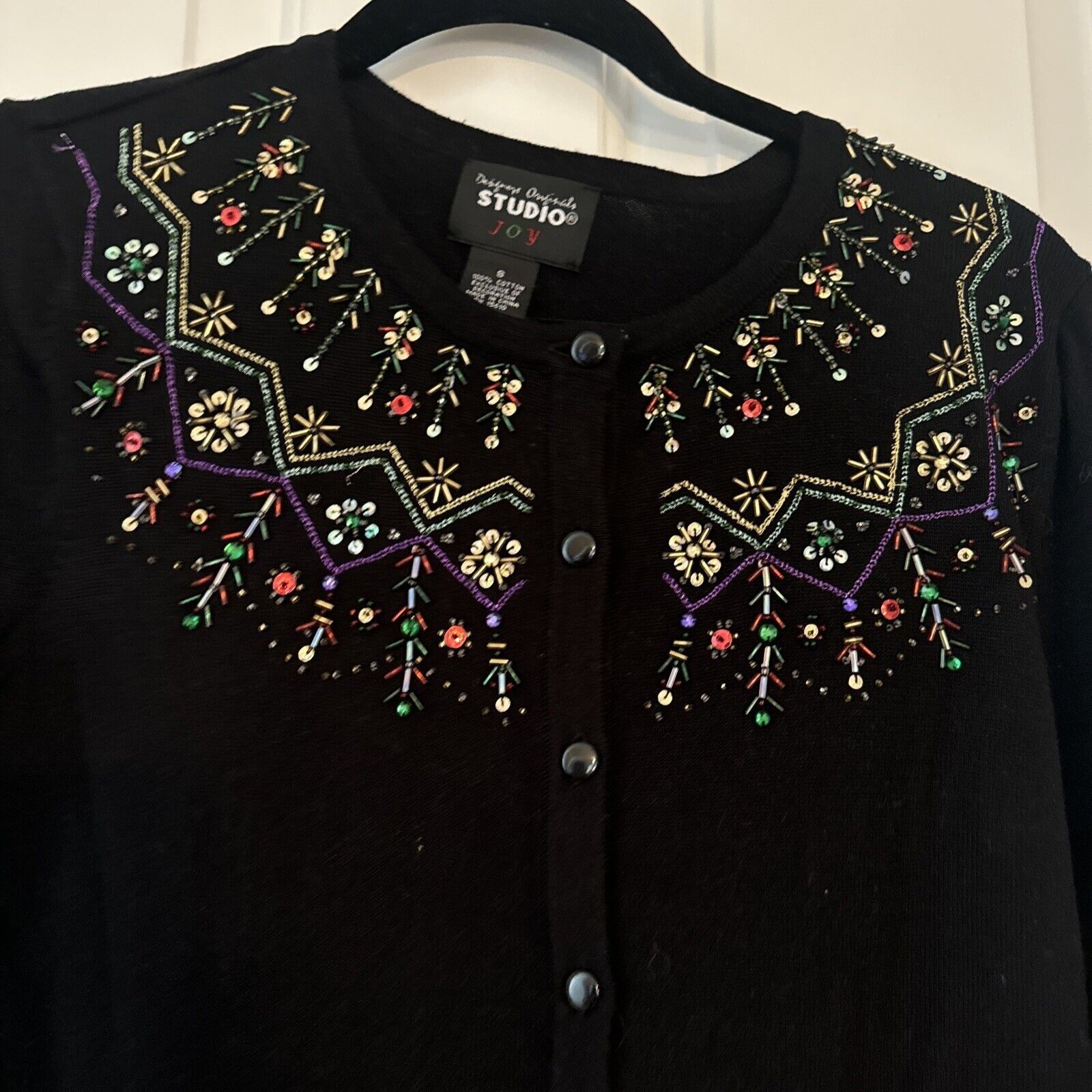 & Other Stories STUDIO JOY Christmas Sweater Sz S Silver Gold Jeweled Trees Size S / US 4 / IT 40 - 2 Thumbnail