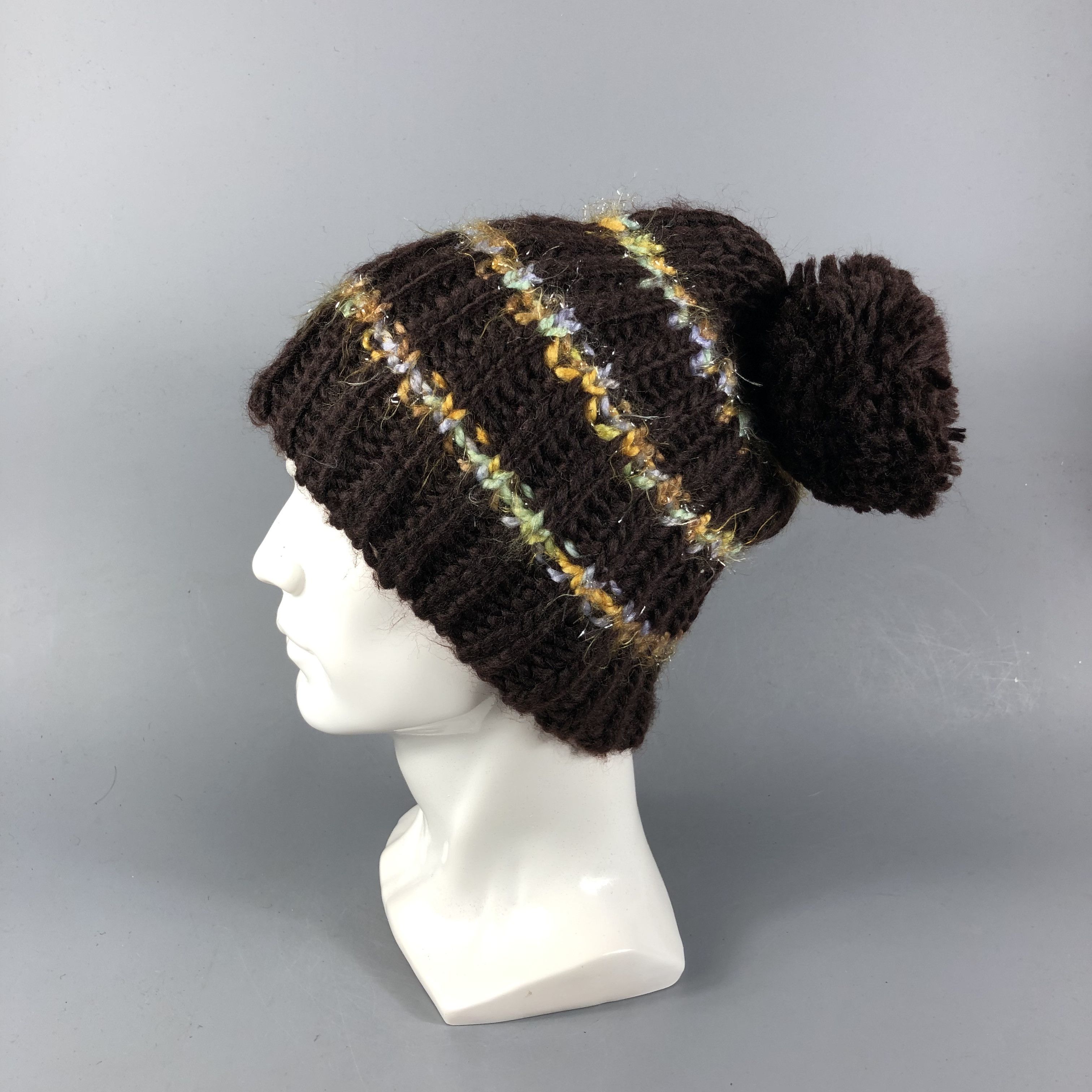 Vintage Unknown Striped Pleated Bobble Beanie Snowcap Snow Hat B810 Size ONE SIZE - 2 Thumbnail