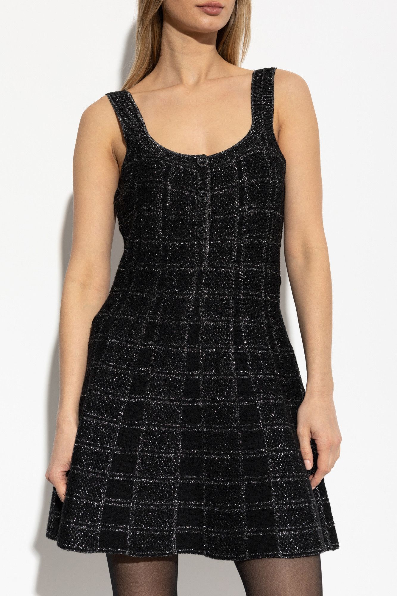 Gucci o1la5ras0526 Wool And Lame Check Jacquard Dress in Black Size L / US 10 / IT 46 - 3 Thumbnail