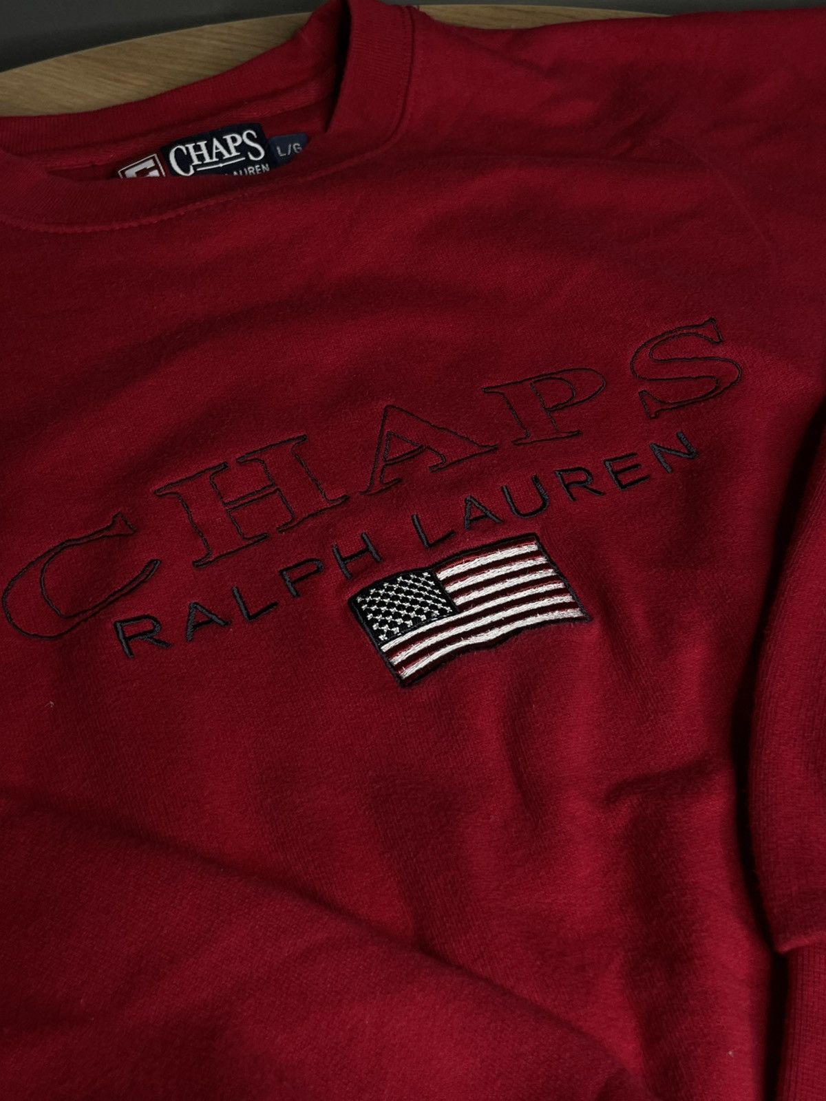 Chaps Ralph Lauren Chaps Ralph Lauren Vintage Red Sweatshirt Big Logo USA Flag Size US M / EU 48-50 / 2 - 2 Thumbnail