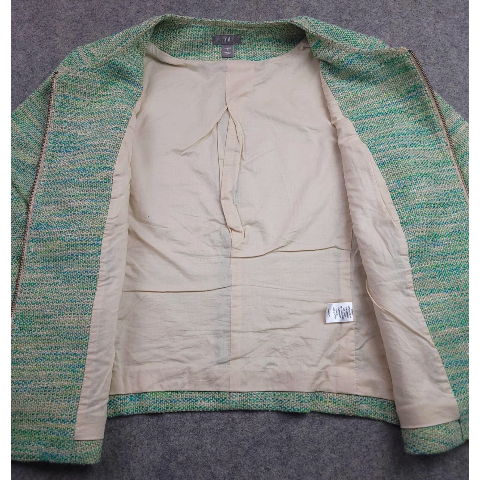 J. Jill J Jill Jacket Womens Small Green Blue Zip Front Tweed Linen Blend Pockets Modern Jacket Size S / US 4 / IT 40 - 7 Thumbnail