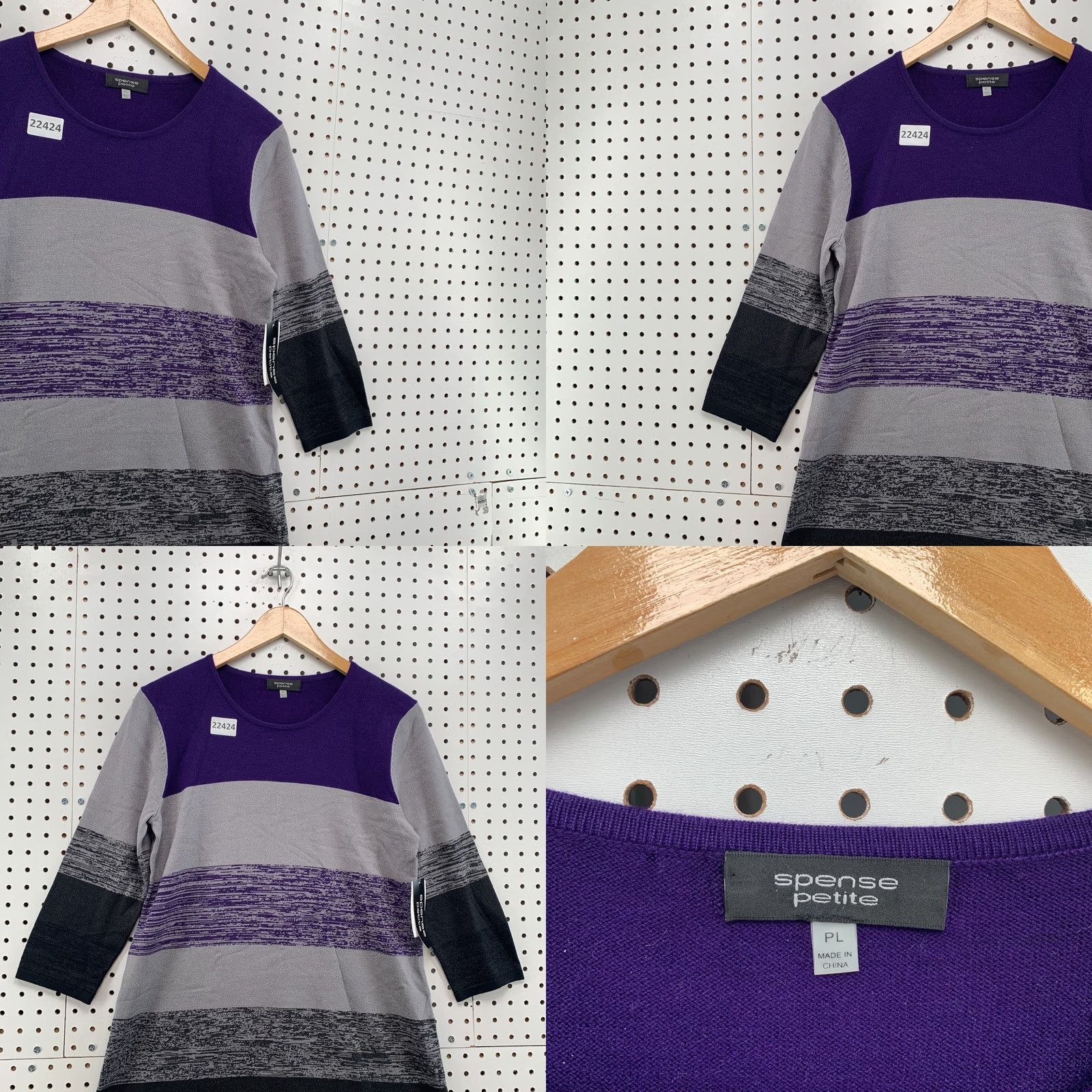 Vintage Spense Sweater Dress Purple Black Striped Womens Petite Large PL Size L / US 10 / IT 46 - 8 Thumbnail