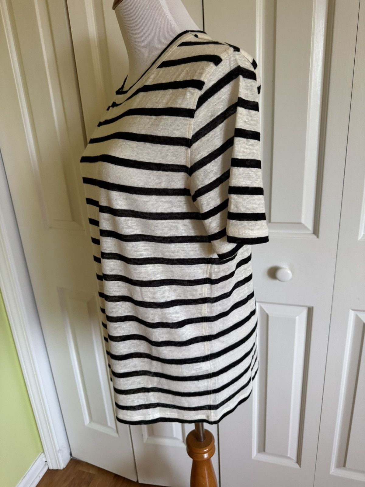 Massimo Dutti MASSIMO DUTTI Women White/Navy Striped Linen Top M EUC Size M / US 6-8 / IT 42-44 - 3 Thumbnail