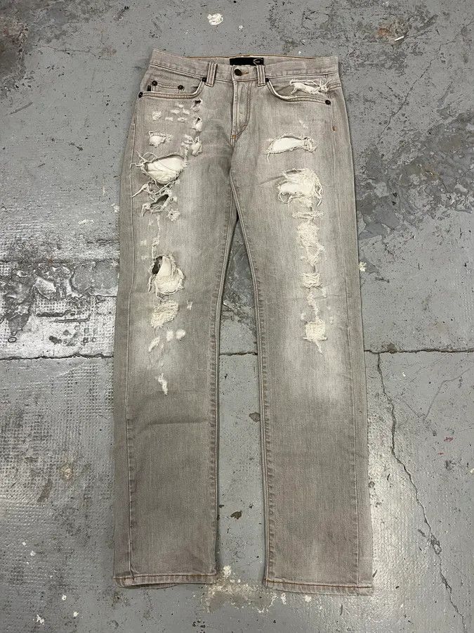 Just Cavalli 2000s Cavalli Distressed Stonewashed Grey Denim Jeans Size US 32 / EU 48 - 3 Thumbnail