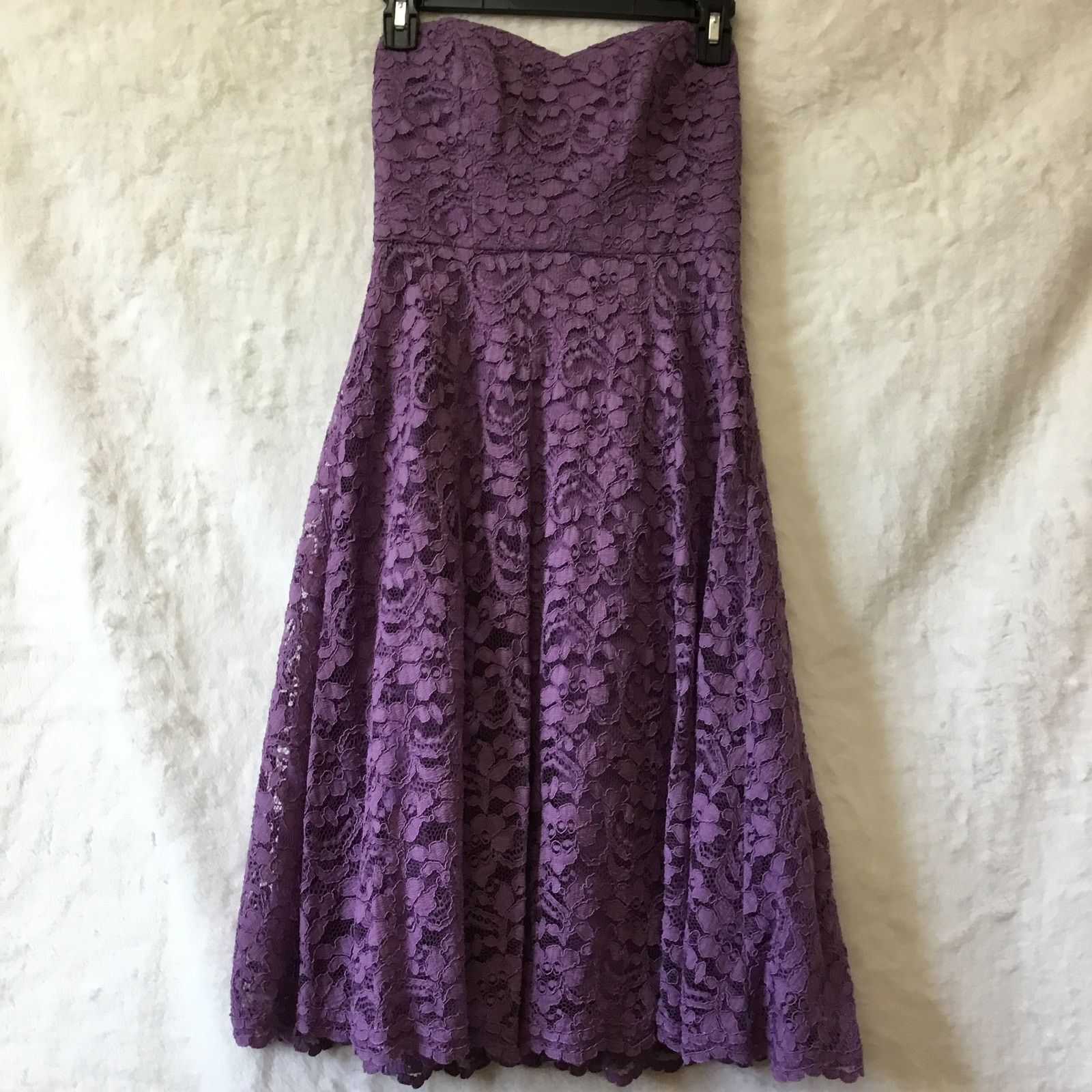 Other David's Bridal Dark Purple Strapless Lace Dress Size XS / US 0-2 / IT 36-38 - 3 Thumbnail