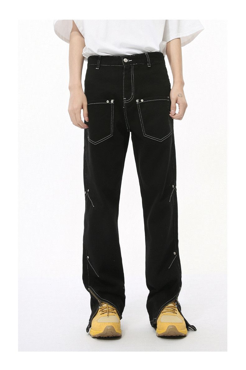 Japanese Brand × Jean Black patchwork multi-pocket zip-up straight jeans Size US 32 / EU 48 - 1 Thumbnail