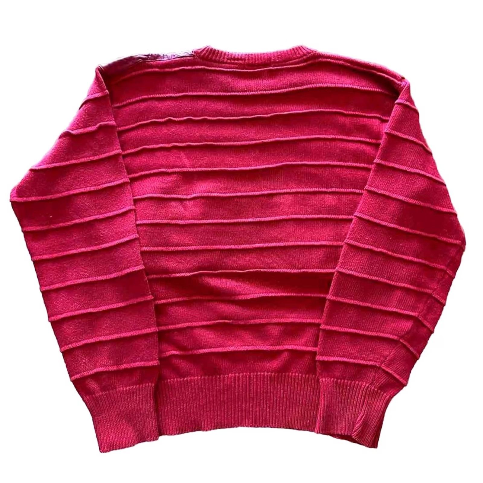 Vintage VINTAGE Loris Azarro Knit Sweater With Leather Patches Mens Large Red 80s Pullover Crew Neck Unisex Adults Long Sleeve Sweater (80s) Size US L / EU 52-54 / 3 - 6 Thumbnail
