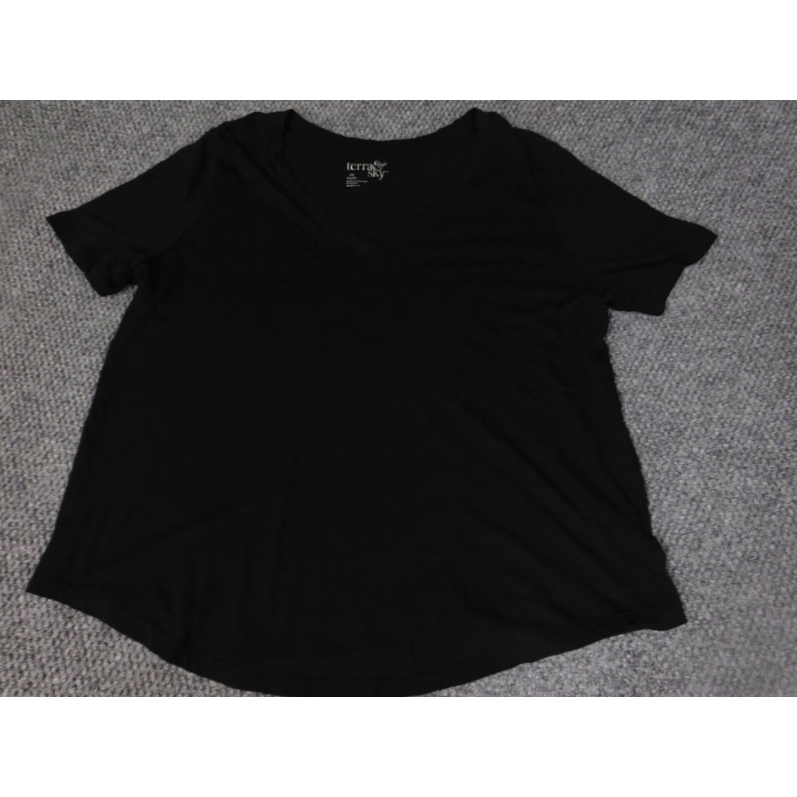 Vintage Terra & Sky Womens Top Blouse 14W Black Round Neck Short Sleeve Cotton Rayon Stretch Basic Casual T-Shirt Regular Womens Size XL / US 12-14 / IT 48-50 - 3 Thumbnail