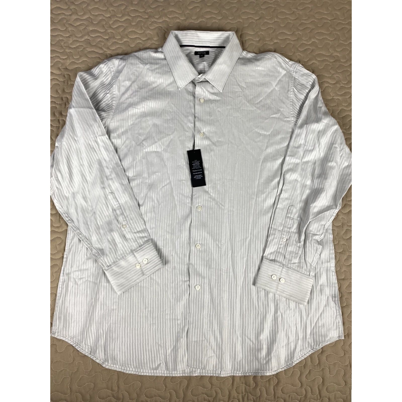 Apt. 9 Apt 9 Night Out Dress Shirt Button Down Brand New Mens 2XL XXL Gray Stripes Size 48R - 2 Thumbnail