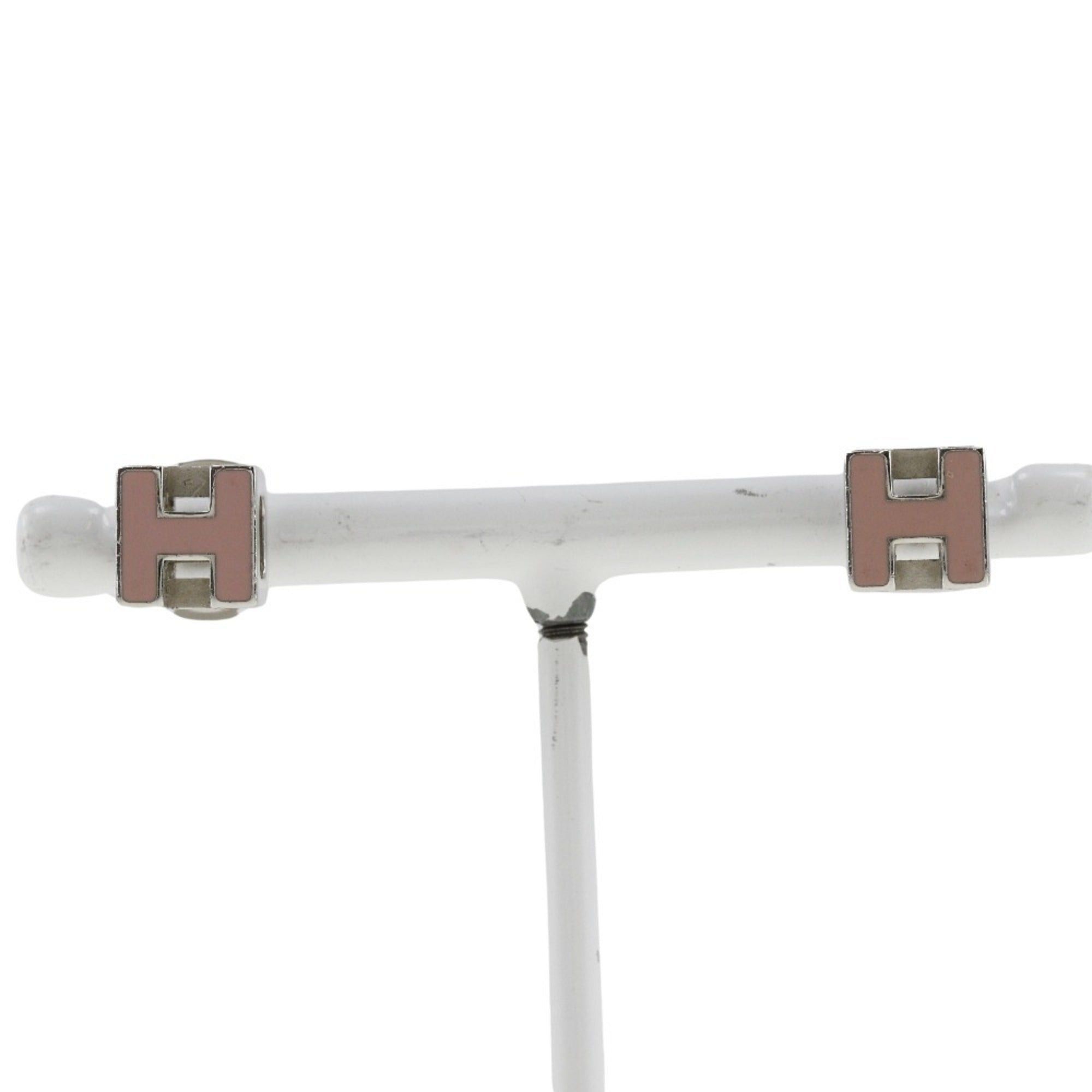 image of Hermes Cardue Ash Earrings H Cube Metal Made In France Silver Approx. 6.1G Women's in Pink