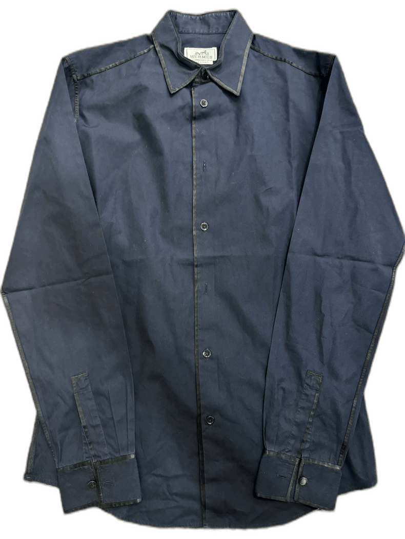 Hermes Hermes Long Sleeve Blue Shirt with Black Trim Size US M / EU 48-50 / 2 - 1 Thumbnail
