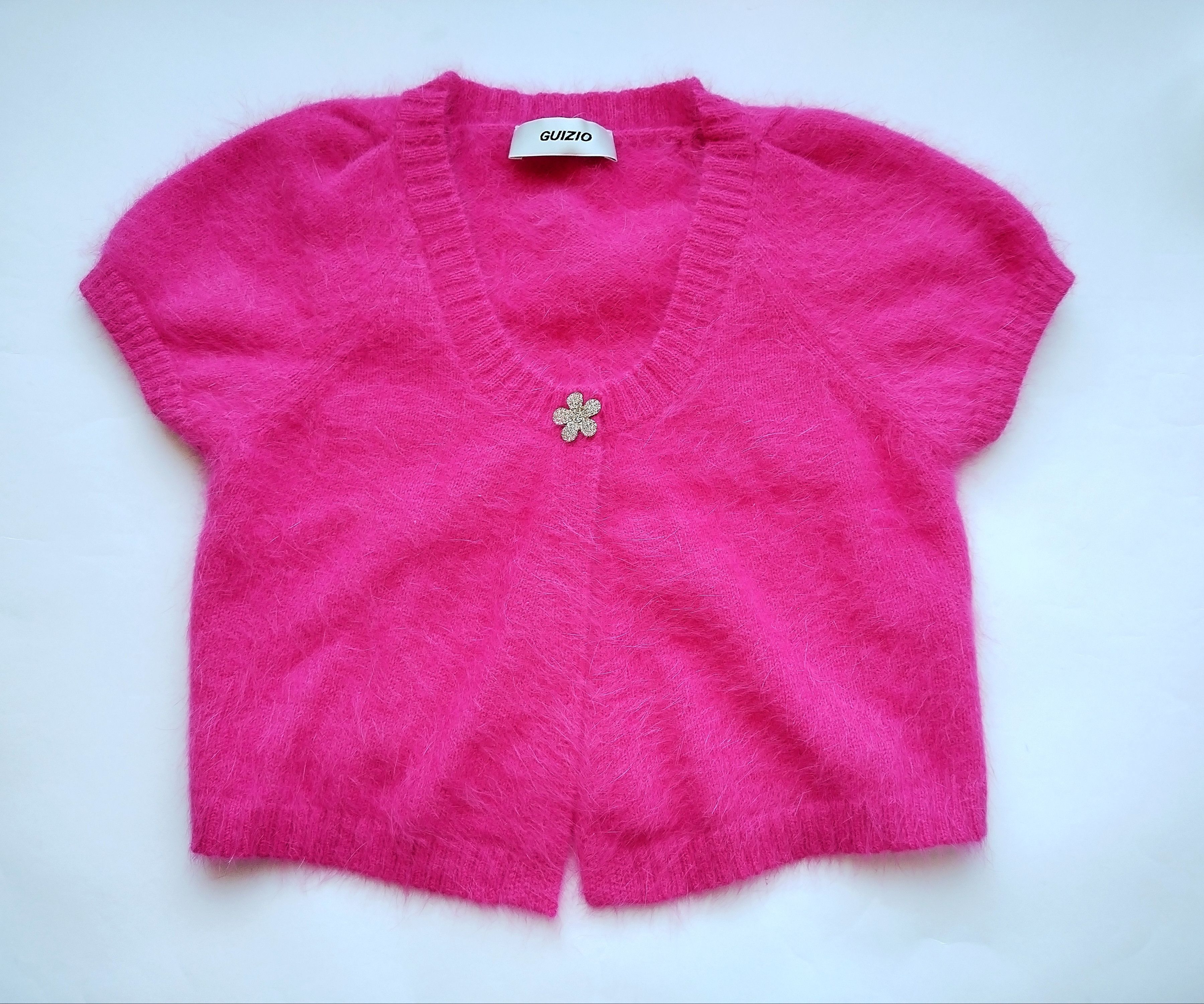 Guizio Fuzzy mohair pink open micro cardigan Size S / US 4 / IT 40 - 8 Thumbnail