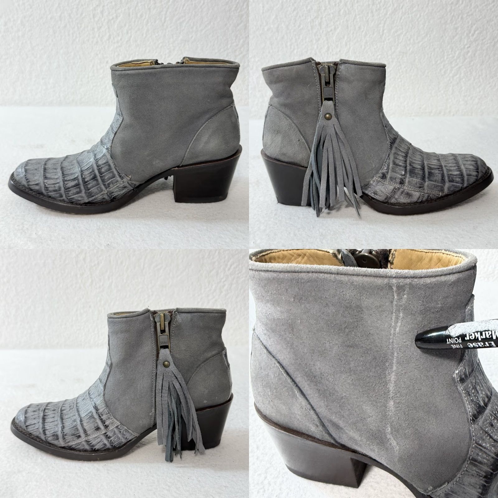 Stetson Stetson Womens Boot Gray Leather Ankle Croc Emboss Fringe Tassels Sz 7 Side Zip Leather Upper M Shaft Casual Shoes Mens Womens Girls Boys Size US 7 / IT 37 - 8 Thumbnail