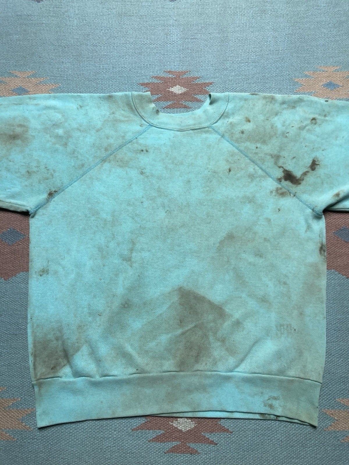 Vintage 70s crewneck sweatshirt blank teal blue grunge soft medium Size US M / EU 48-50 / 2 - 9 Thumbnail