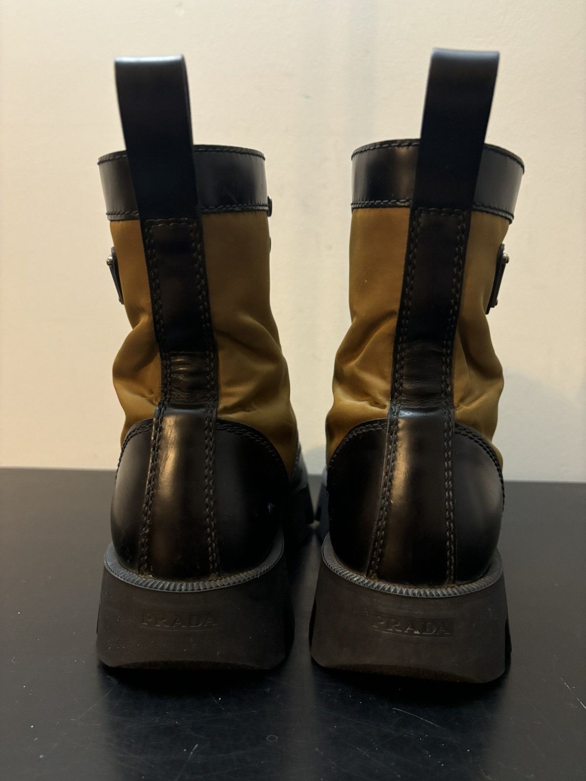 Prada Prada Triangle Logo Panelled Nylon Leather Combat Boot Brown Size US 5.5 / EU 38 - 5 Thumbnail