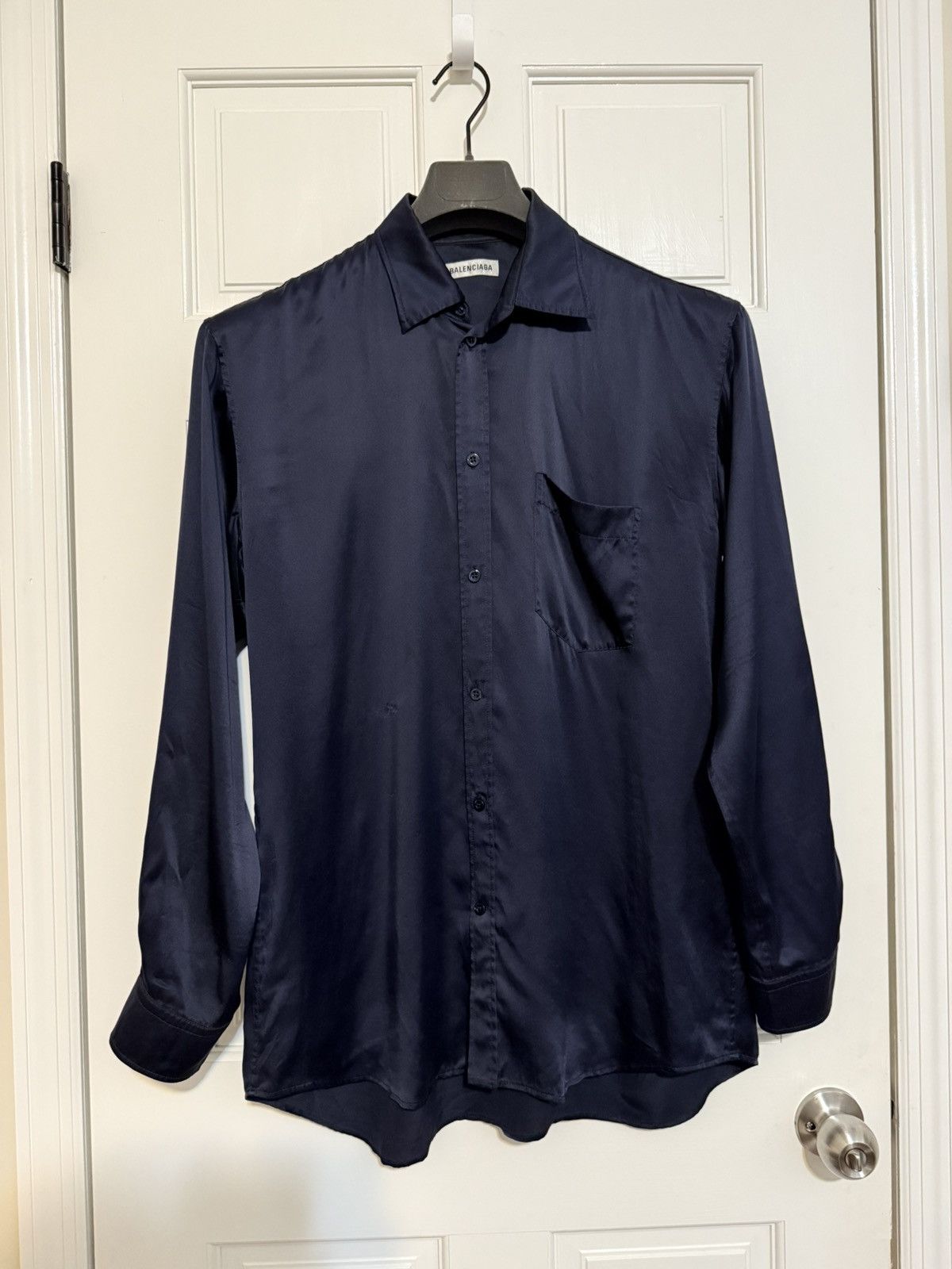Balenciaga Balenciaga Silk Shirt - Navy Size US M / EU 48-50 / 2 - 1 Thumbnail