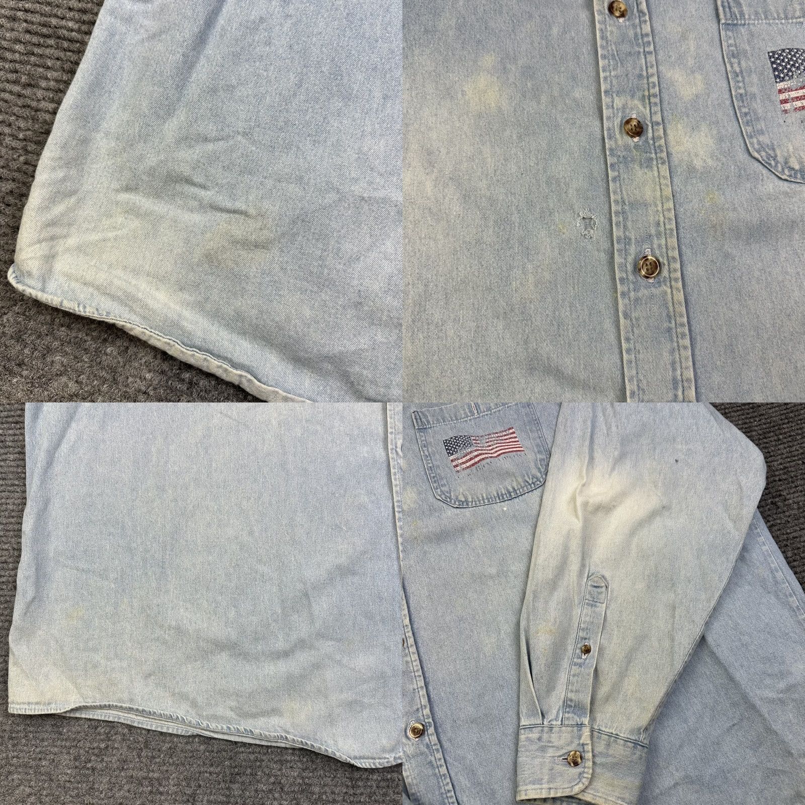 Denime VINTAGE American Flag Denim Button Up Shirt 4X Unisex Adults blue Sun Faded USA 90s 80s Coosa County Size US XXL / EU 58 / 5 - 9 Thumbnail