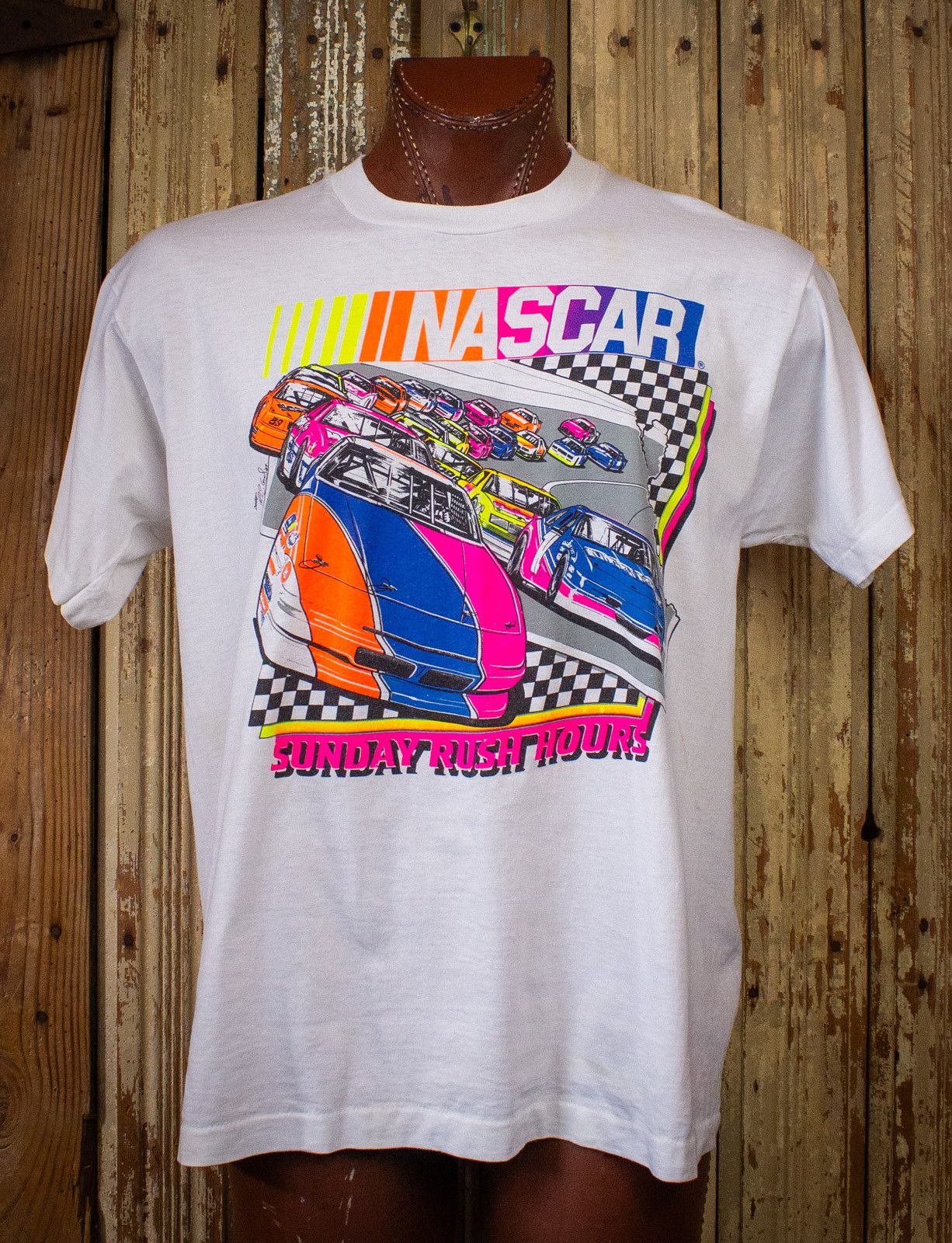 image of Vintage Nascar Sunday Rush Hours Graphic T Shirt 1989 in White, Men's (Size 2XL)