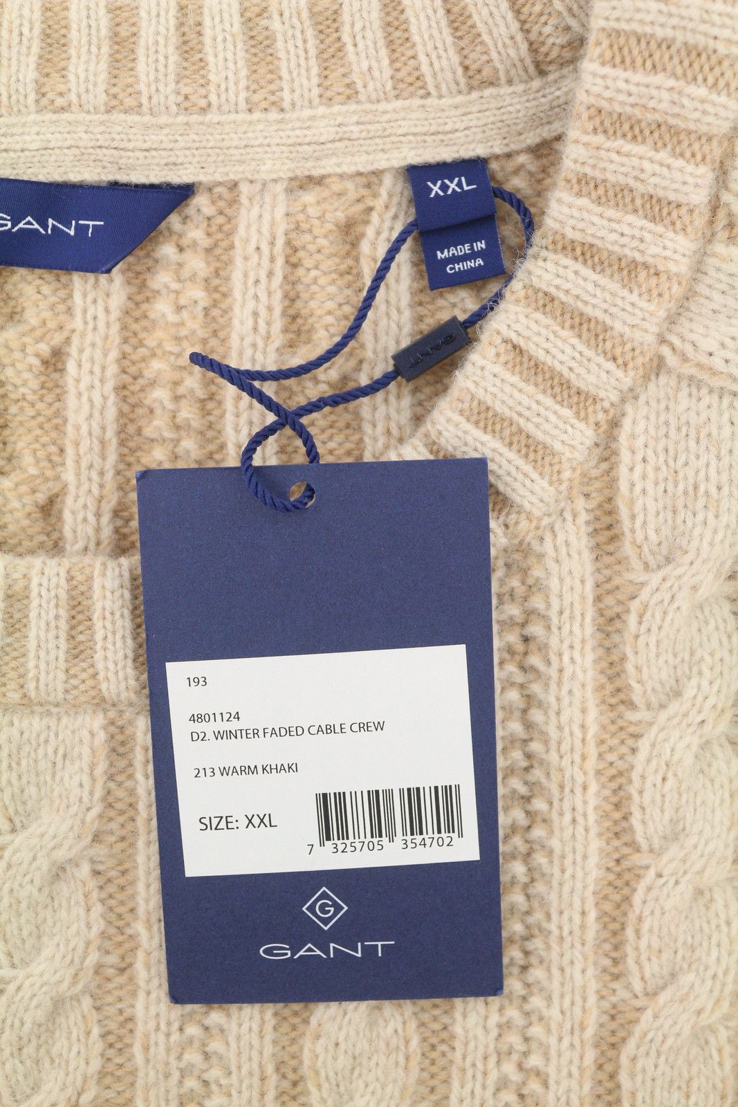 Gant WINTER FADED CABLE CREW 2XL Warm Khaki Wool 88076 Size XXL / US 16-18 / IT 52-54 - 6 Thumbnail