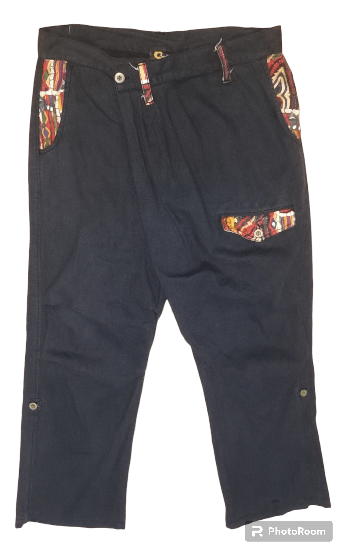 image of Amina Rubinacci Patchwork Pant in Blue Black, Women's (Size 33)