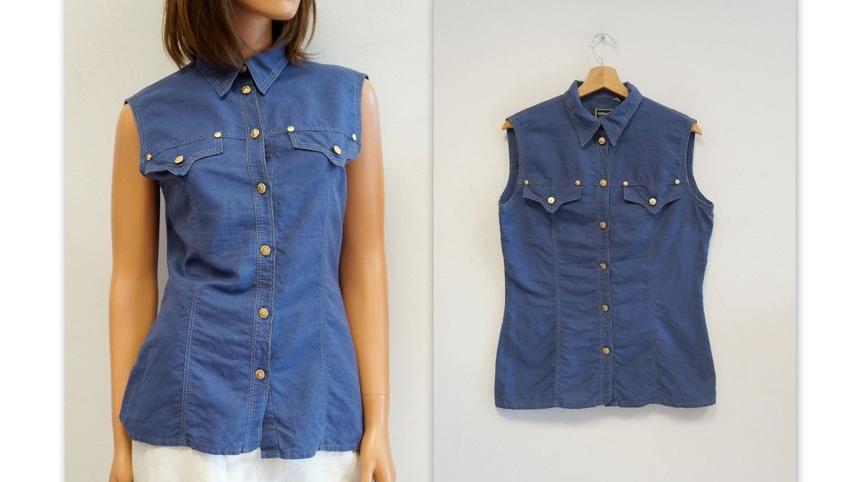 image of Versace x Versace Jeans Couture 90’S Blue Cotton Linen, Women's (Size Small)