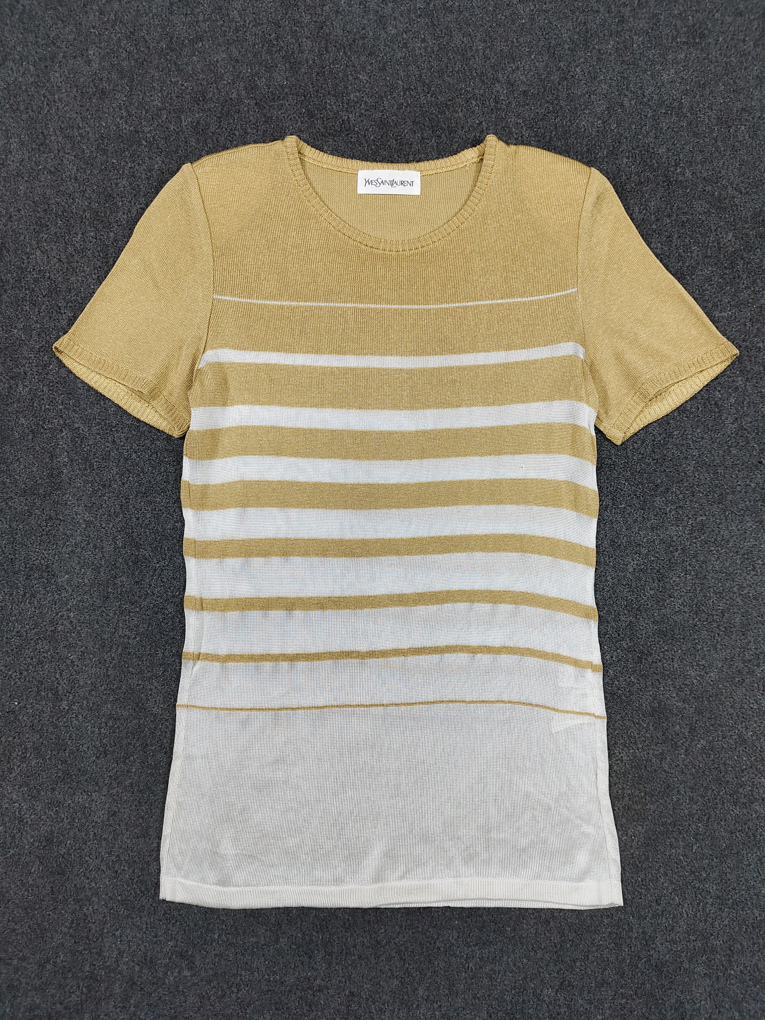 Yves Saint Laurent 80s Yves Saint Laurent Gold Striped Rayon Knitted Size M / US 6-8 / IT 42-44 - 4 Thumbnail