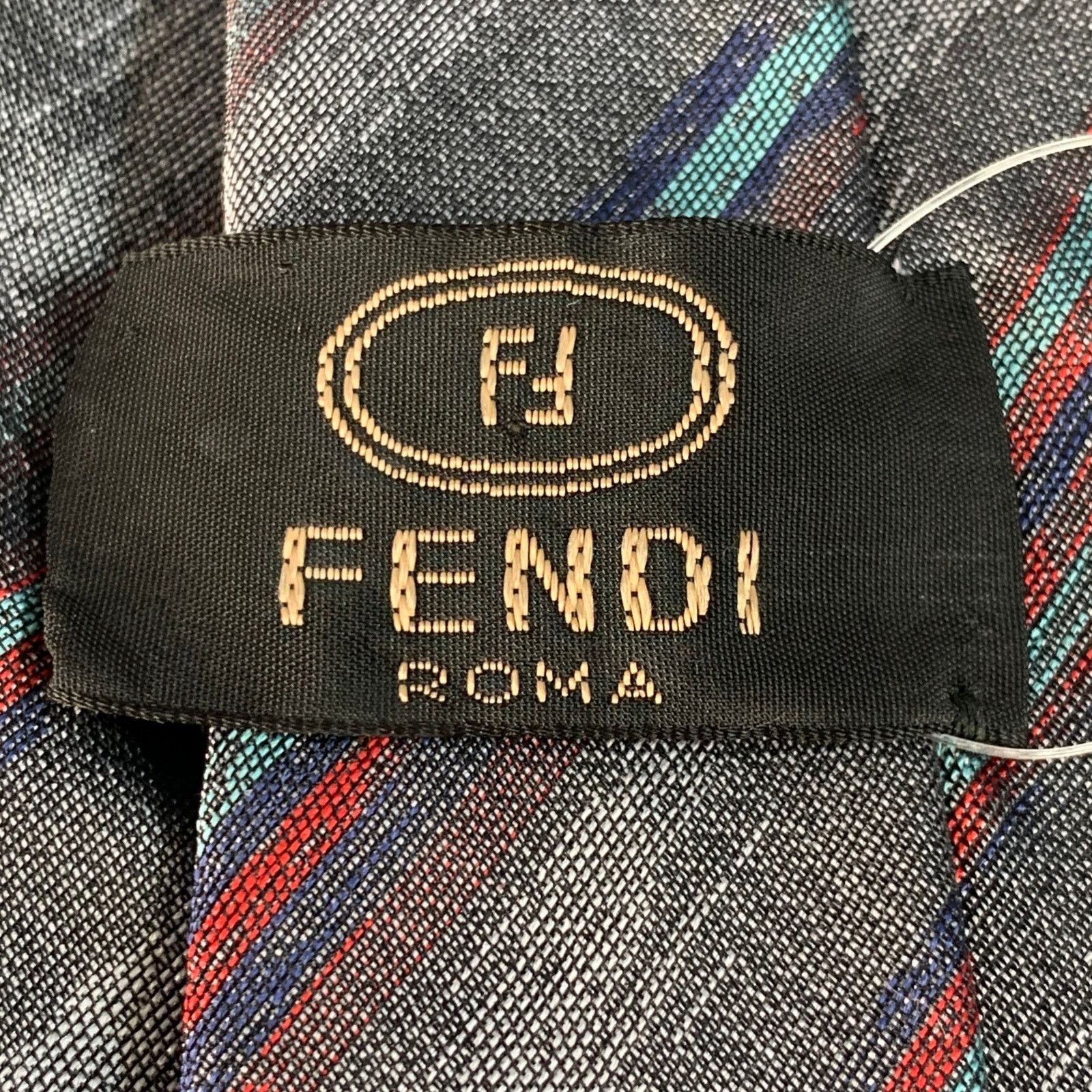 Fendi FENDI One Size Grey Red Diagonal Stripe Silk Tie Size ONE SIZE - 4 Thumbnail