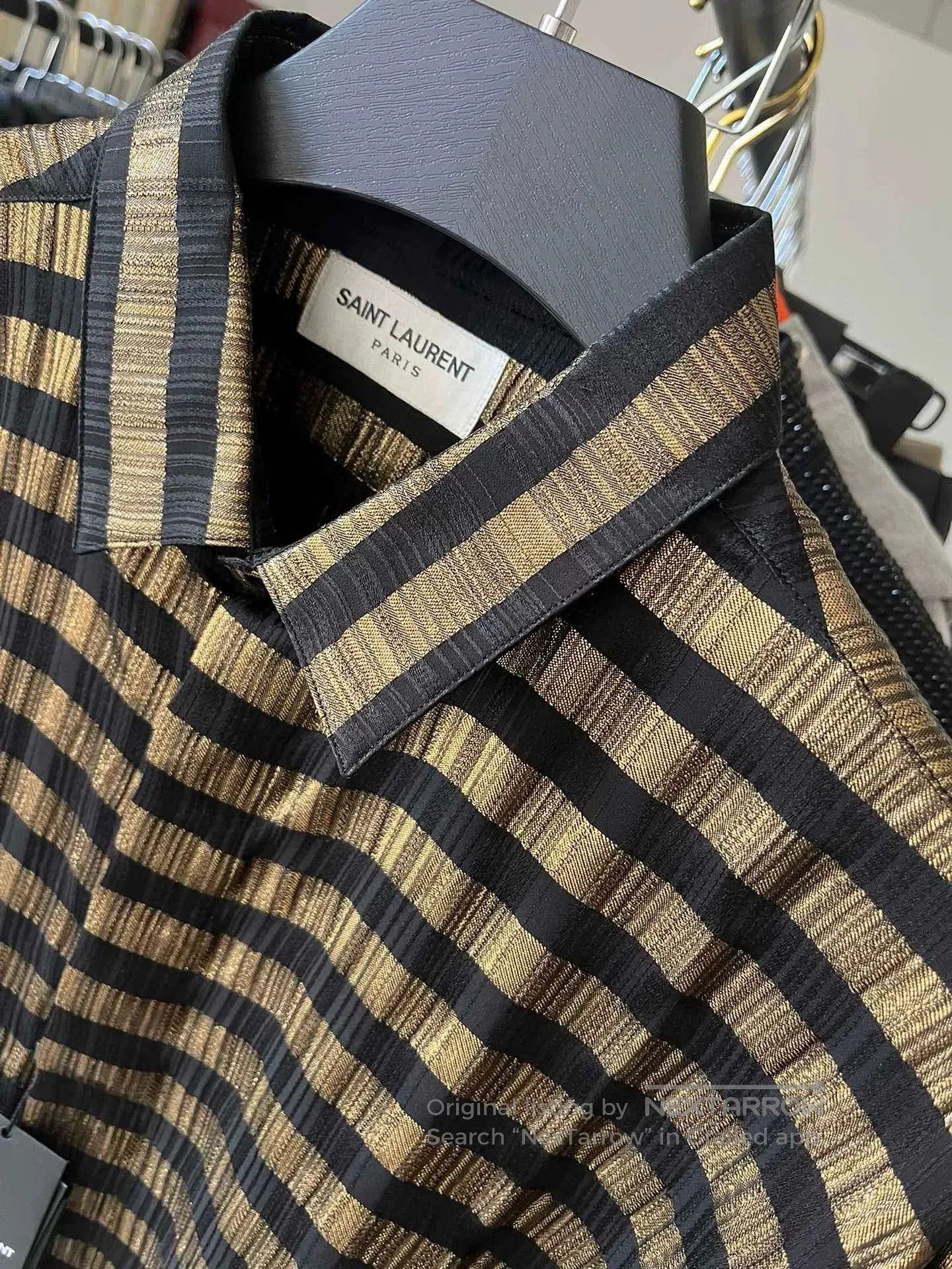 Saint Laurent Paris Saint Laurent Runway Black Gold Striped Silk Shirt. Size US XXS / EU 40 - 3 Thumbnail