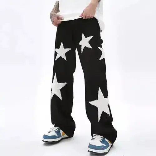 Vintage Embroidered Star Patchwork Black Carpenter Y2K Pants Size US 32 / EU 48 - 2 Thumbnail